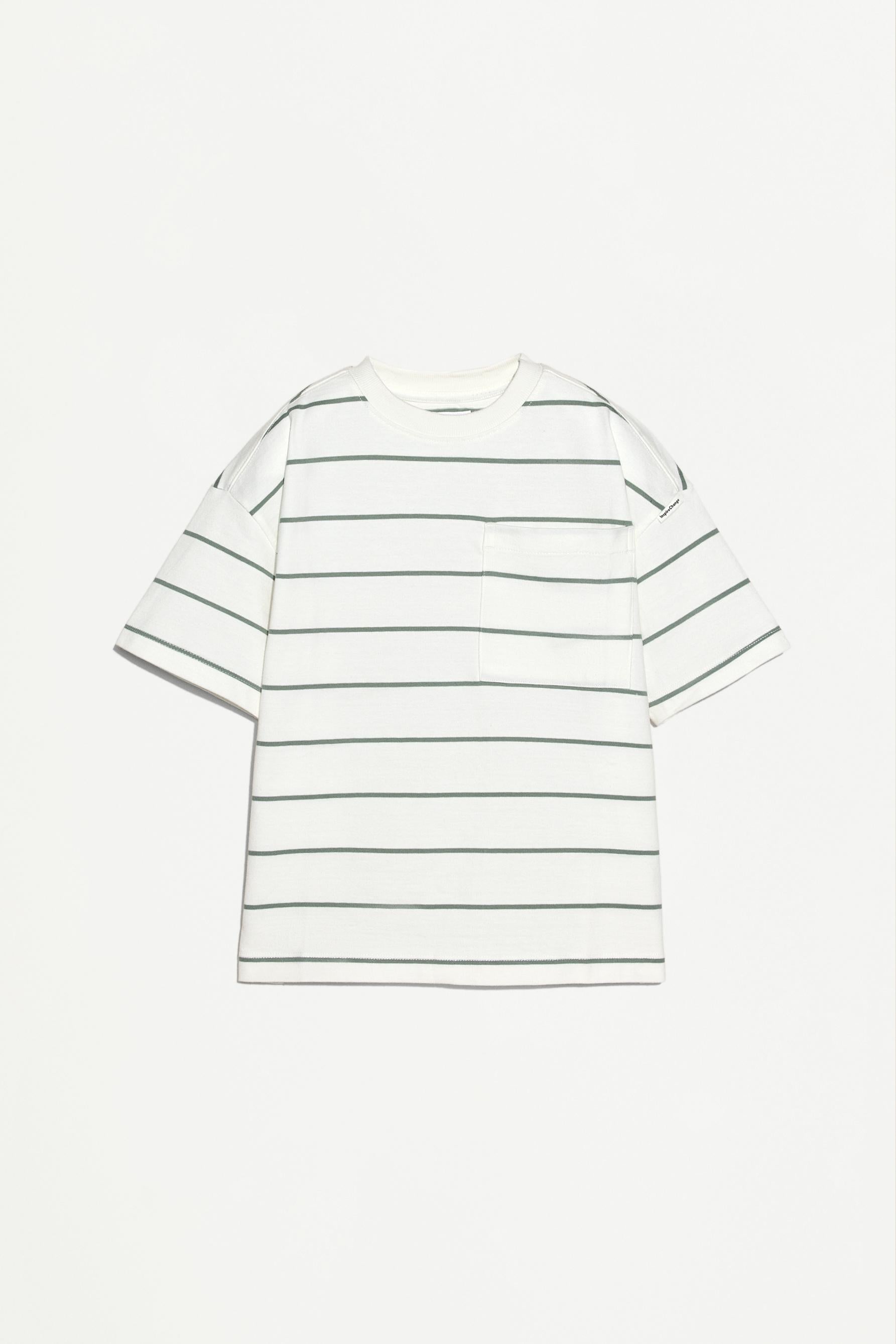 Striped heavy jersey T-shirt - FADED GREEN / 11-12 years