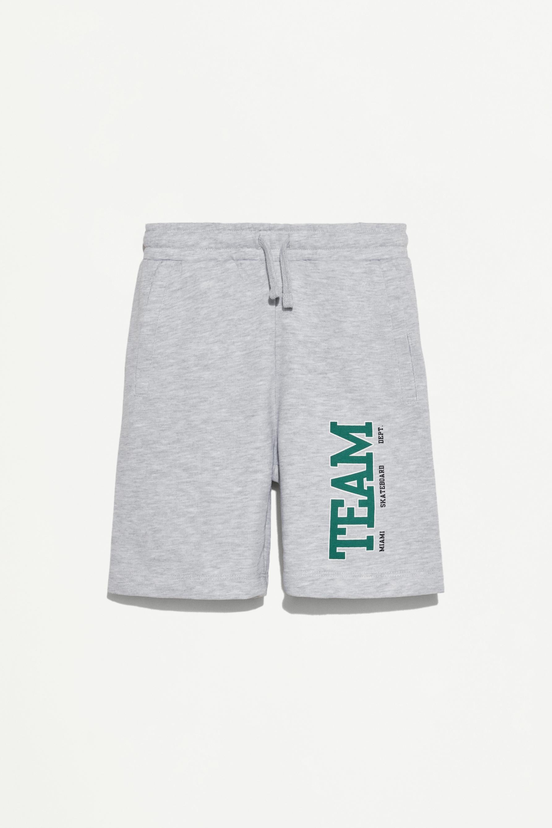 Plush Bermuda shorts with text - GREY MARL / 11-12 years