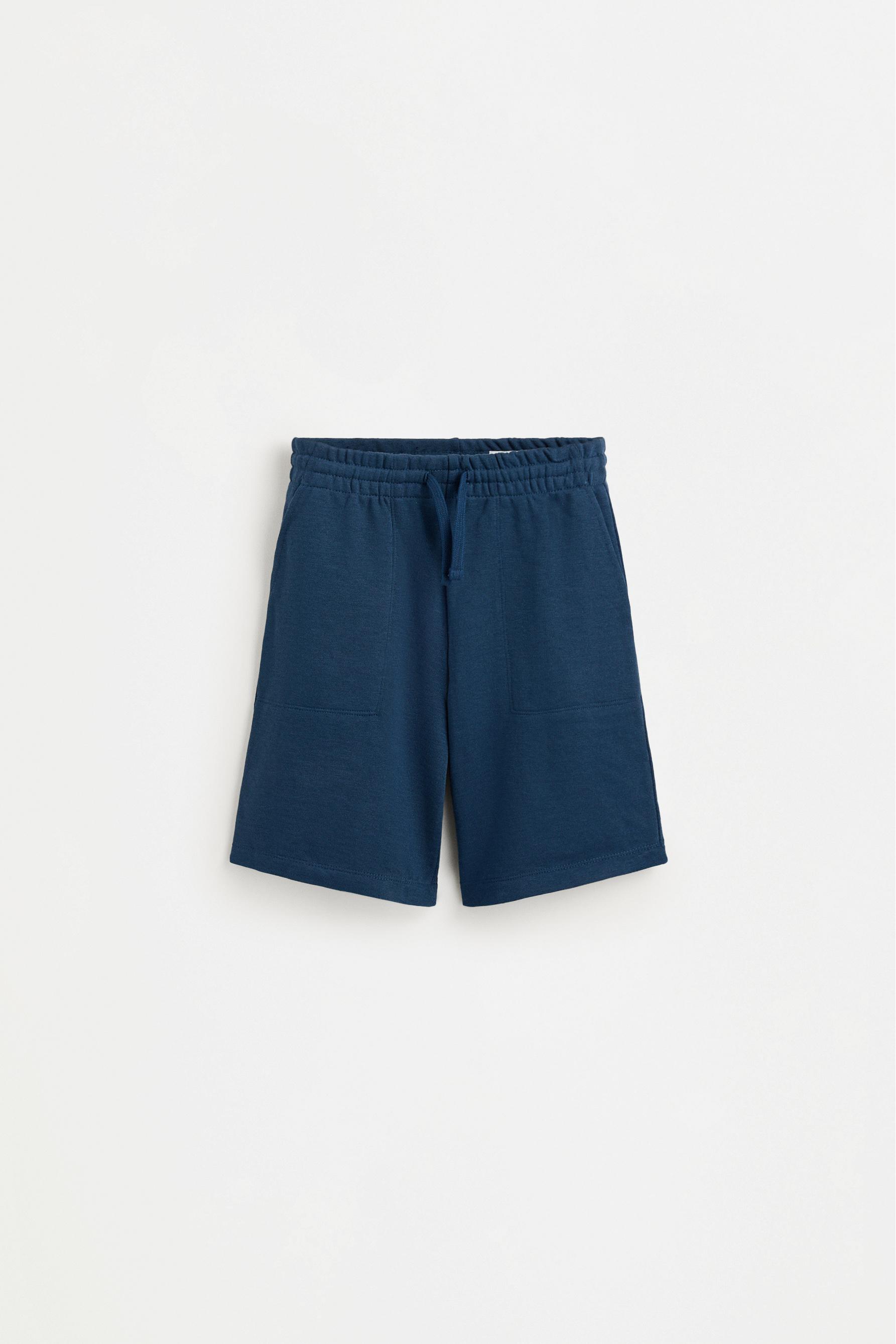 Basic plush Bermuda shorts - DARK BLUE / 11-12 years