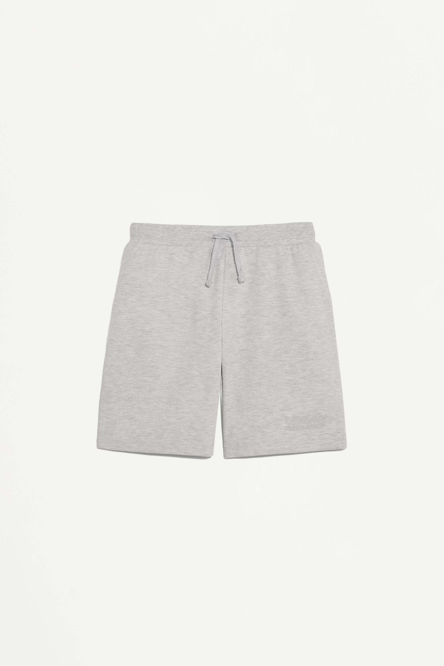 Interlock Bermuda shorts with rubberised text - GREY MARL / 11-12 years