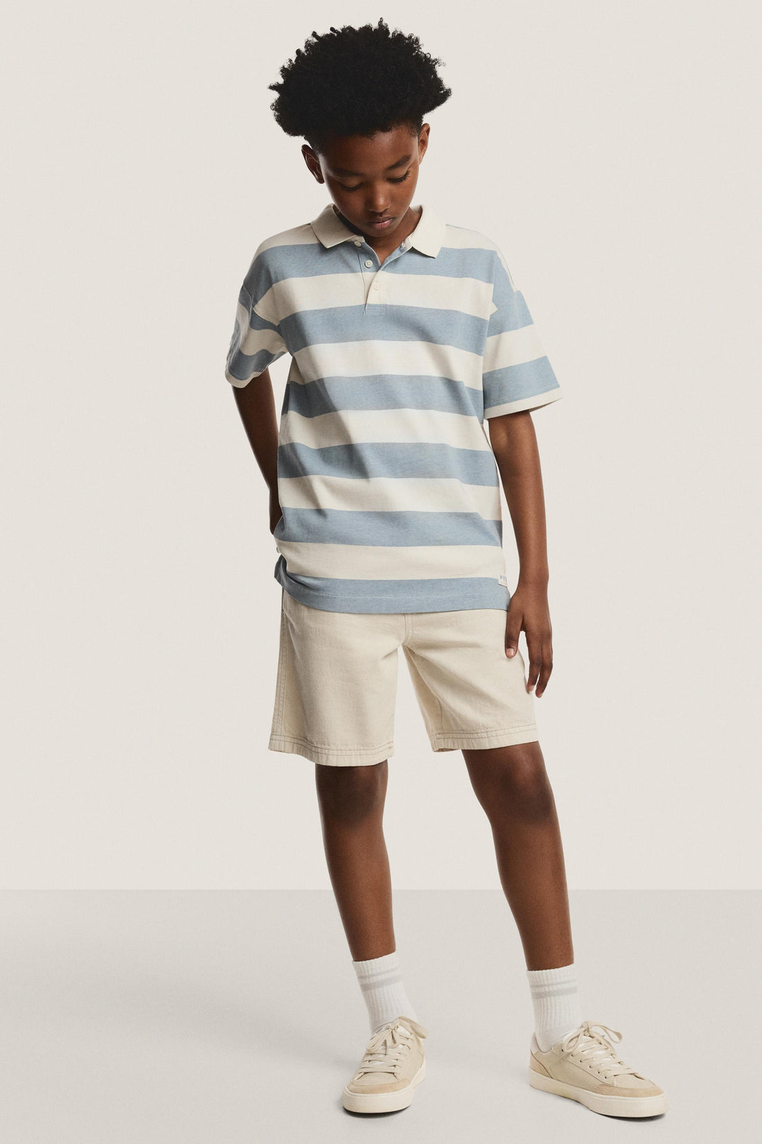 Striped polo shirt - FADED SKY BLUE / 11-12 years