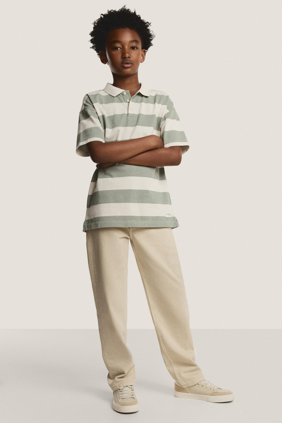 Striped polo shirt - FADED GREEN / 11-12 years