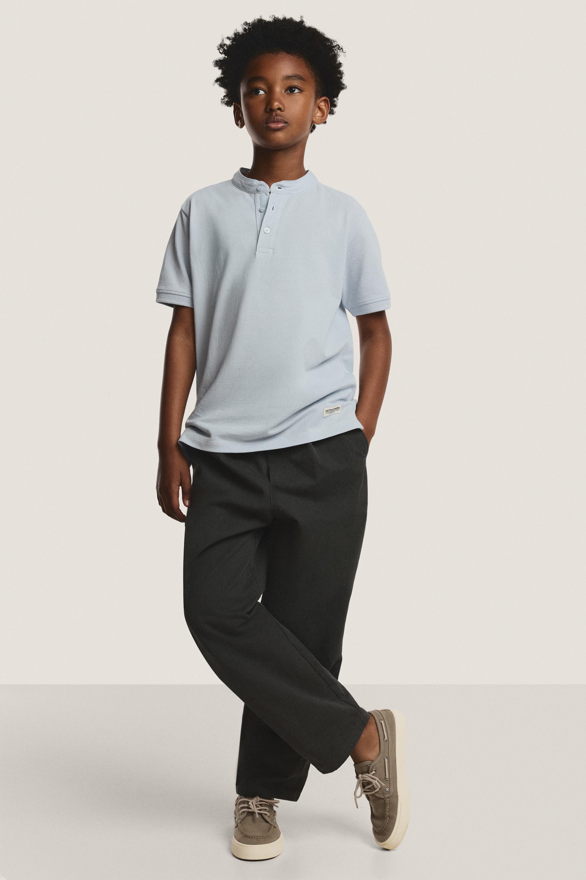 Stand collar polo shirt - PALE SKY BLUE / 11-12 years