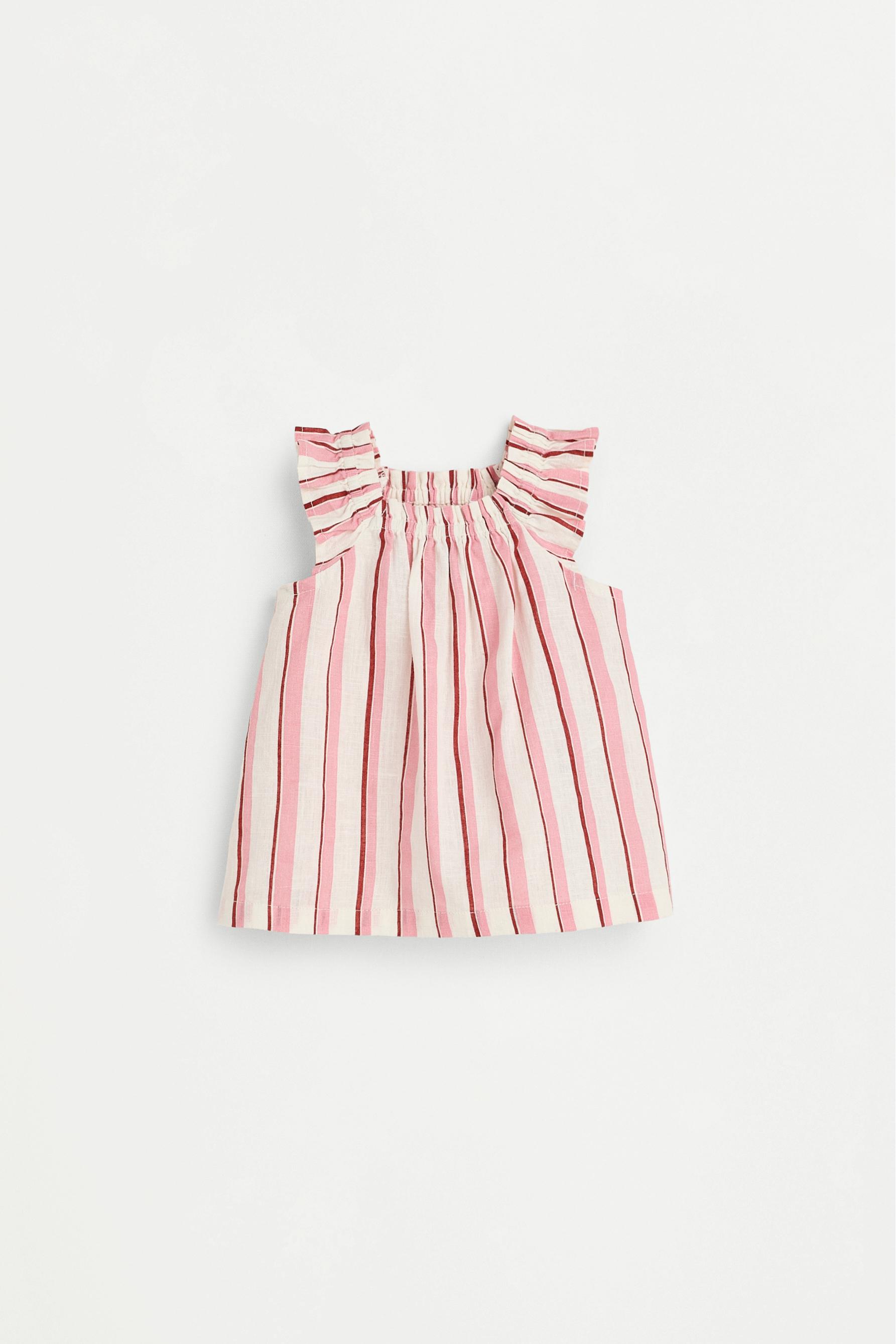 Baby Girl | Pink striped cotton-linen set