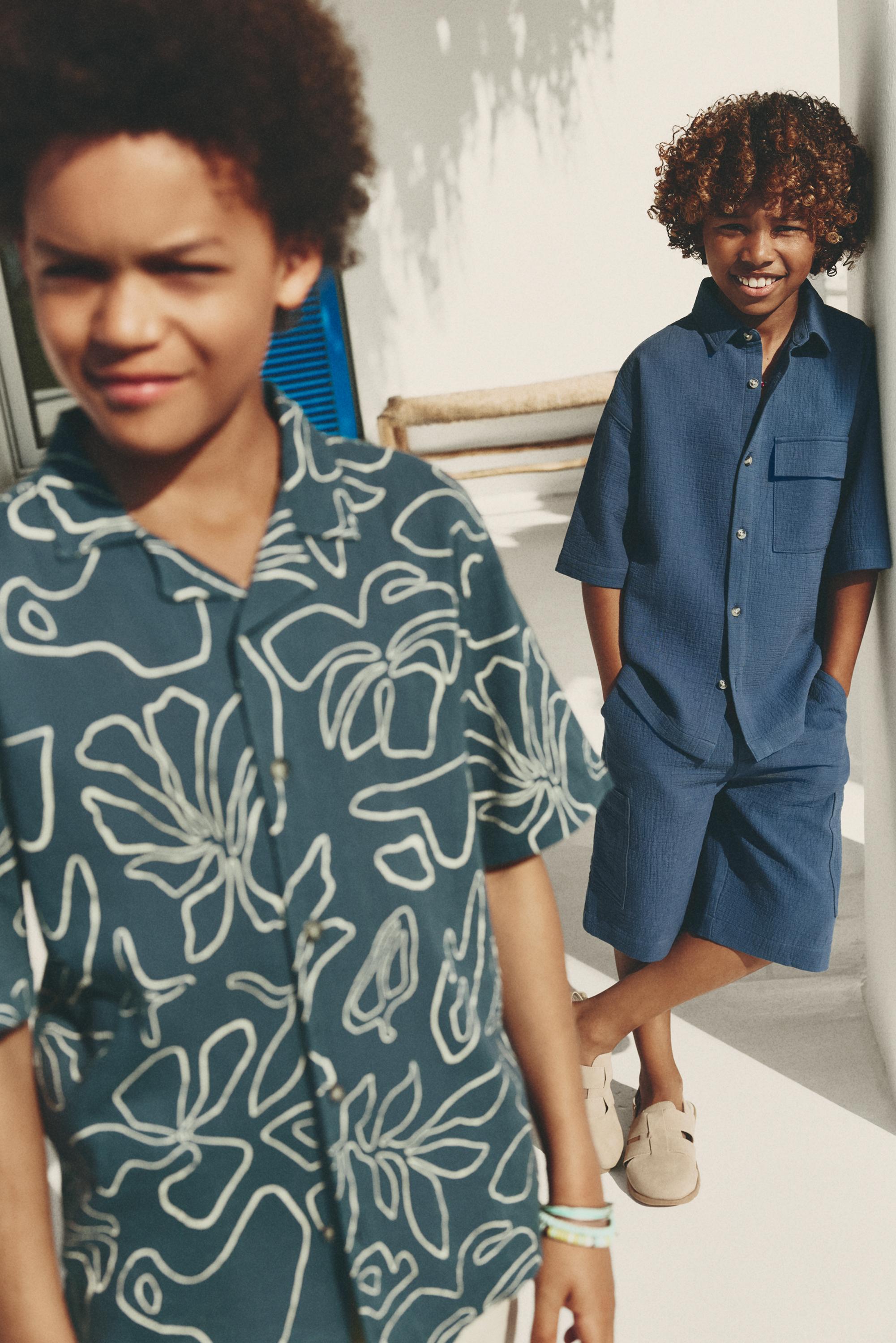 Crinkled cargo Bermuda shorts - NAVY / 11-12 years