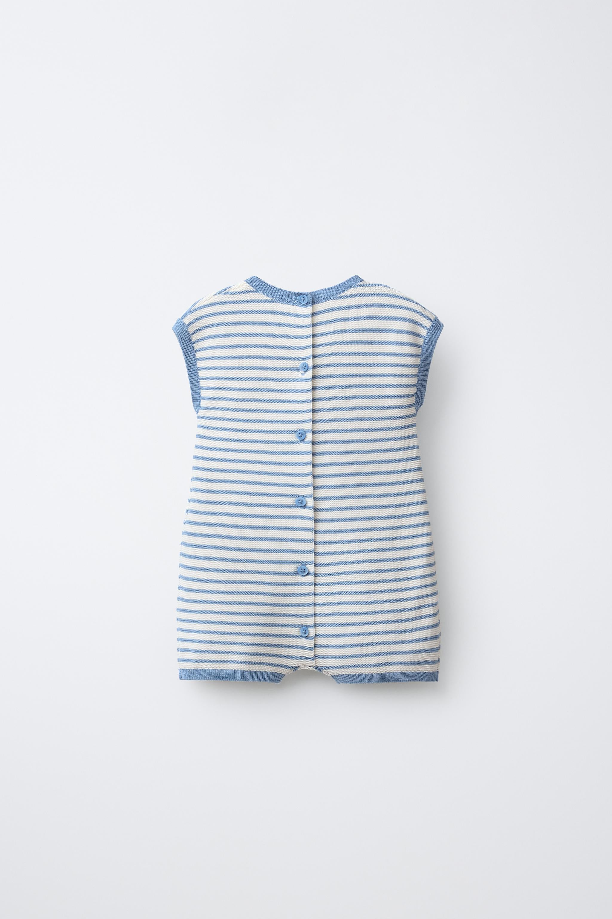 STRIPED KNIT BUNNY PATCH PLAYSUIT