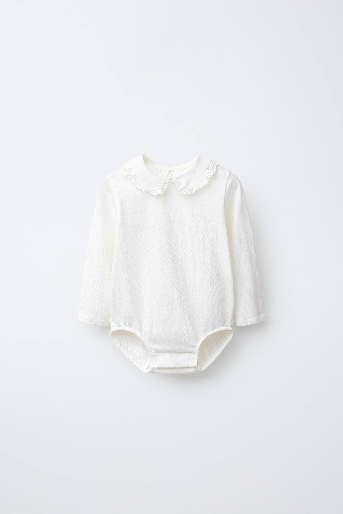 BODYSUIT WITH PETER PAN COLLAR AND SWISS EMBROIDERY - Oyster-white / 0-1 months (56 cm)