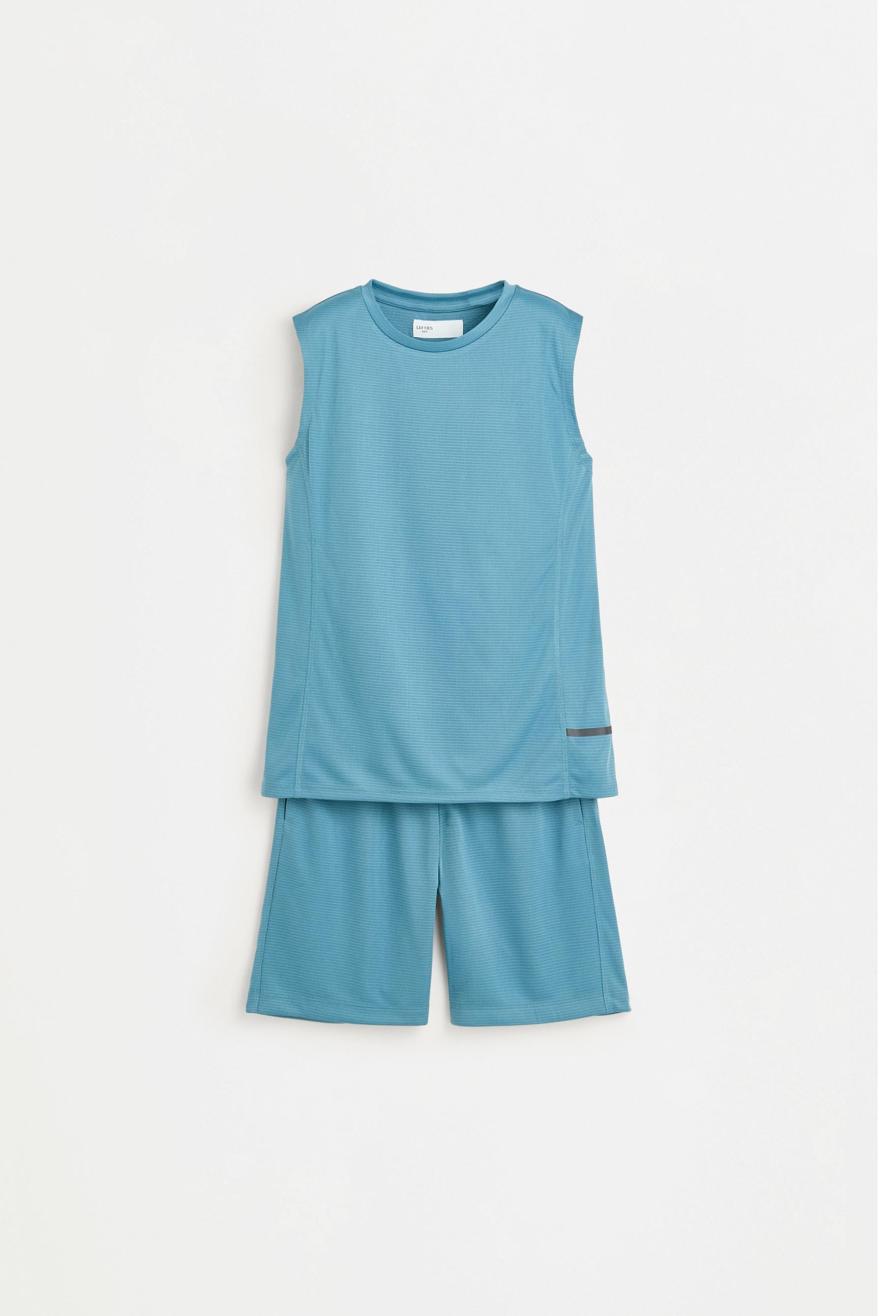 Sleeveless sports co-ord with Bermuda shorts - FADED PETROL BLUE / 11-12 years