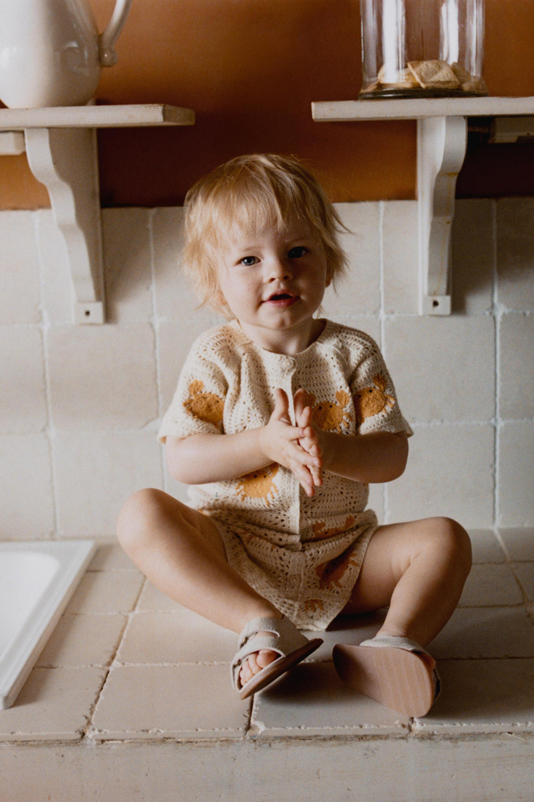 CRAB PRINT KNIT PLAYSUIT - Ecru / 12-18 months (86 cm)