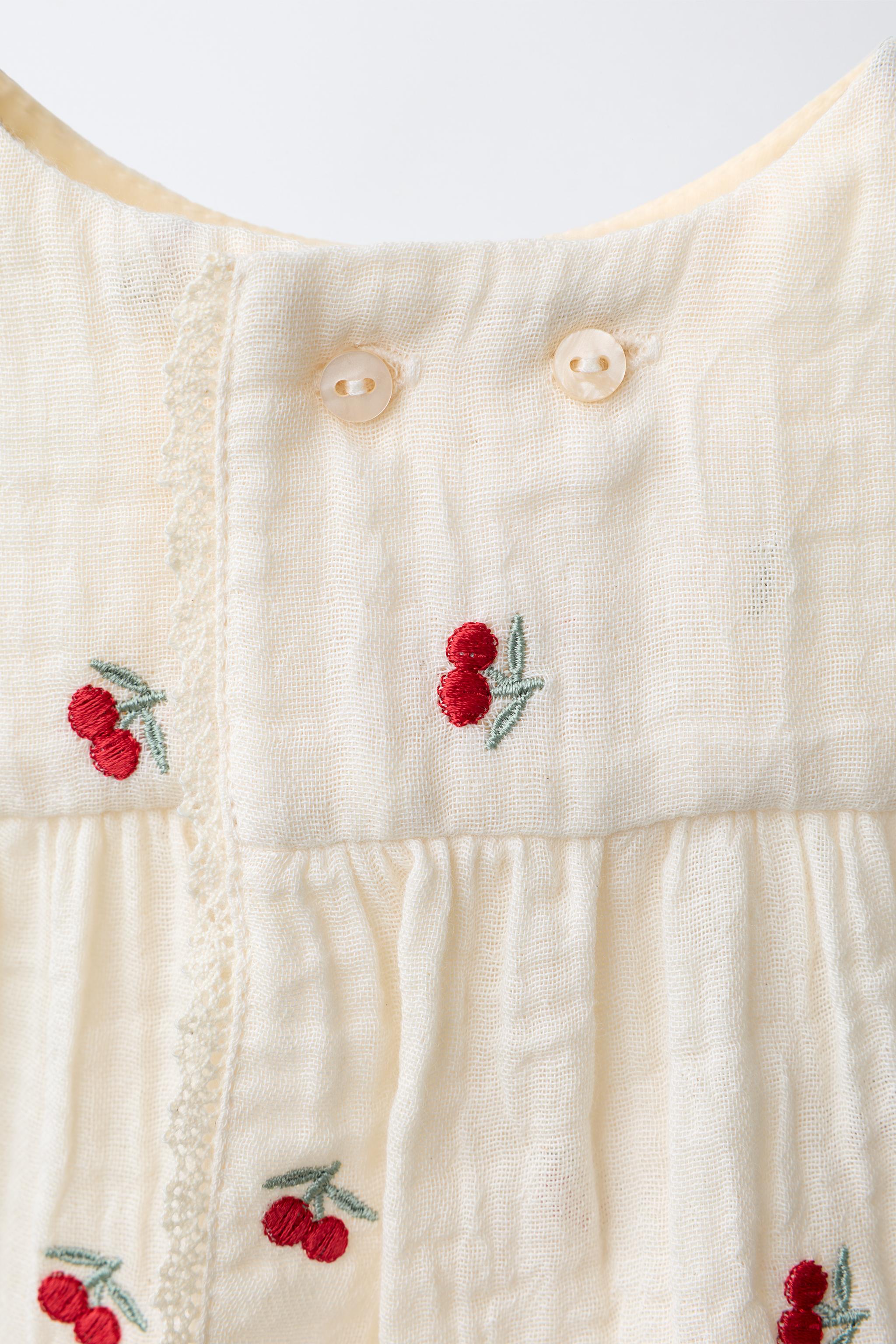 BLOUSE AND BRIEFS SET WITH EMBROIDERED CHERRIES
