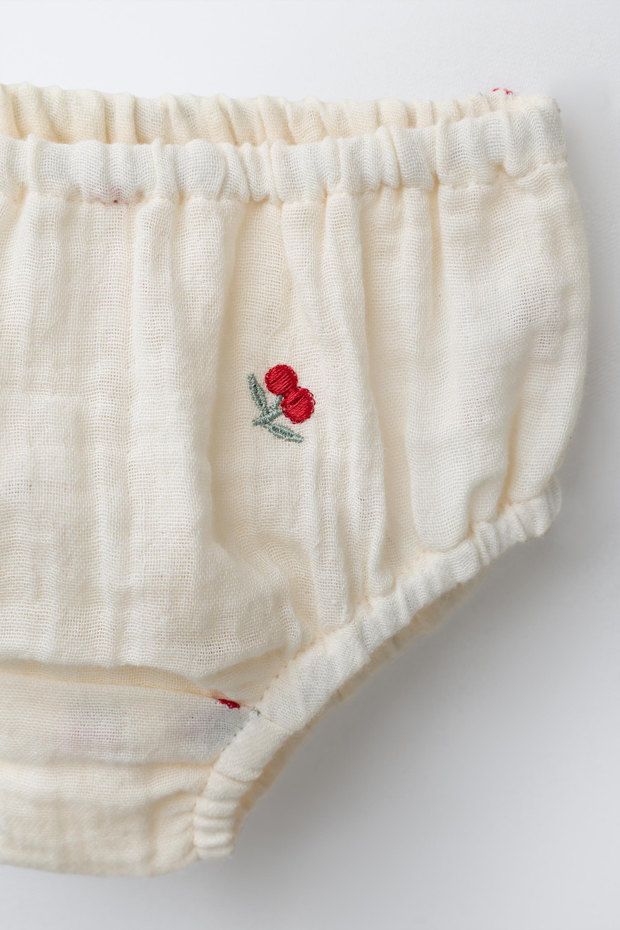 BLOUSE AND BRIEFS SET WITH EMBROIDERED CHERRIES