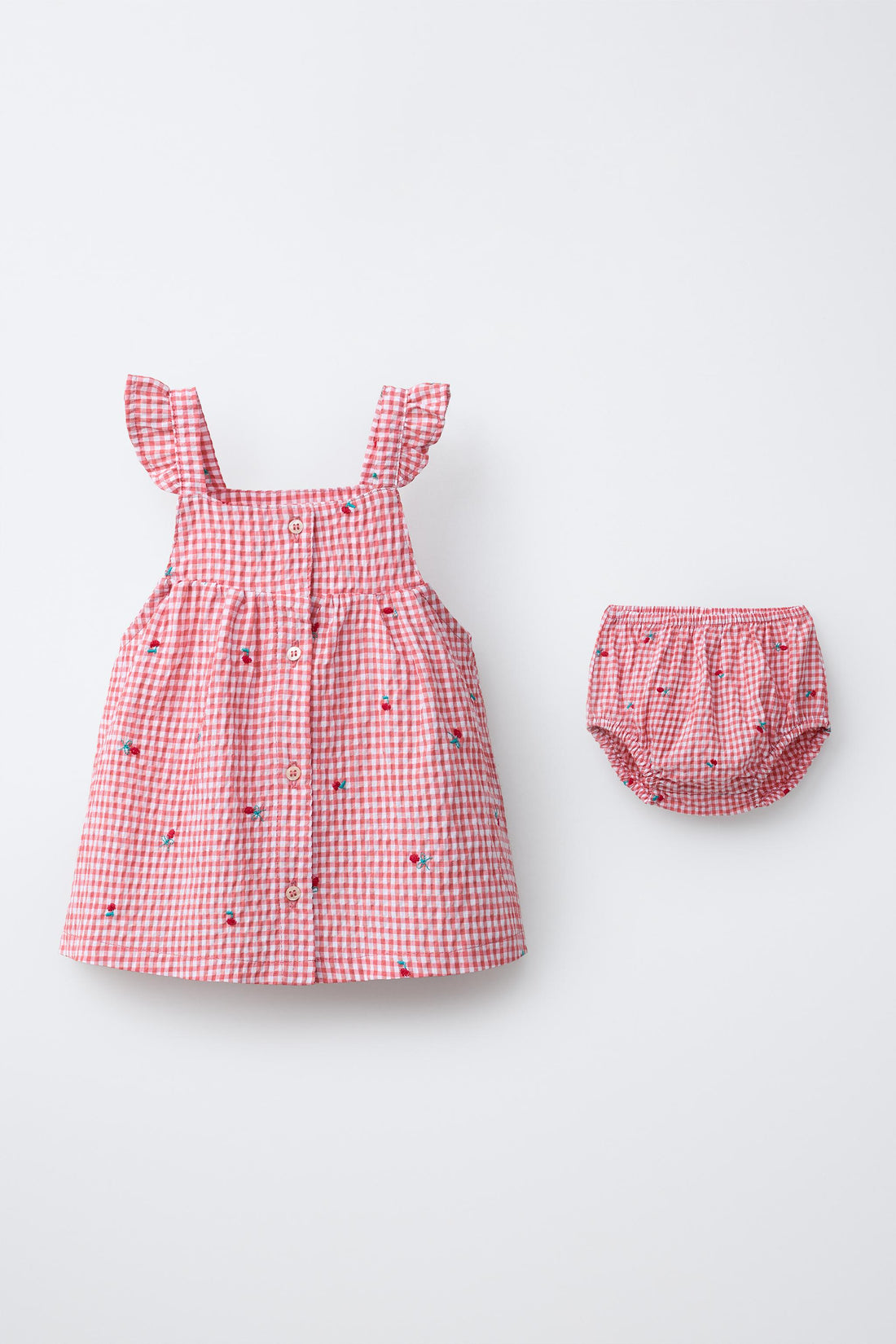 GINGHAM DRESS AND KNICKERS WITH EMBROIDERED FLOWERS - White / Red / 12-18 months (86 cm)