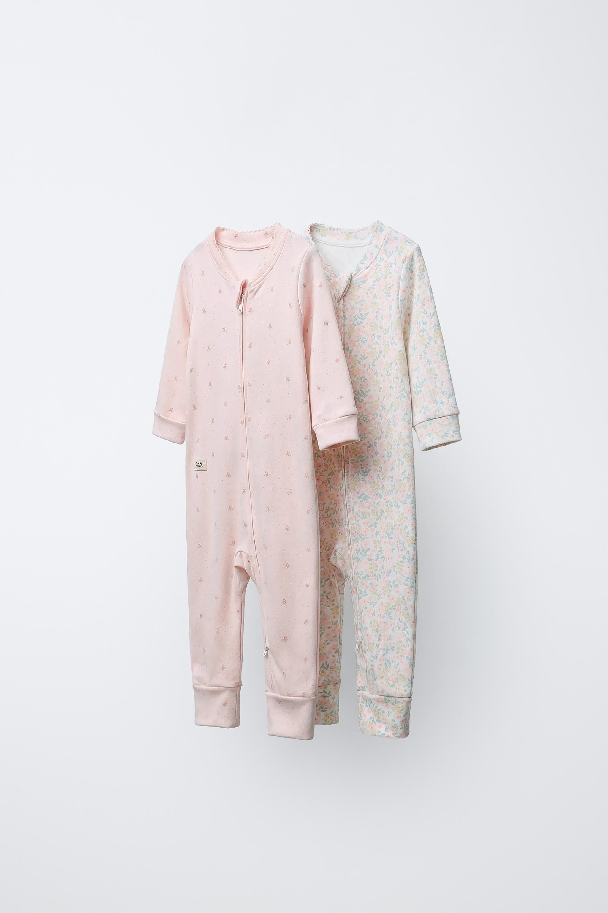 TWO-PACK OF WARM ALL-IN-ONE SLEEPSUITS WITH CONVERTIBLE FEET AND FLORAL PRINT - Pink / 12-18 months (86 cm)