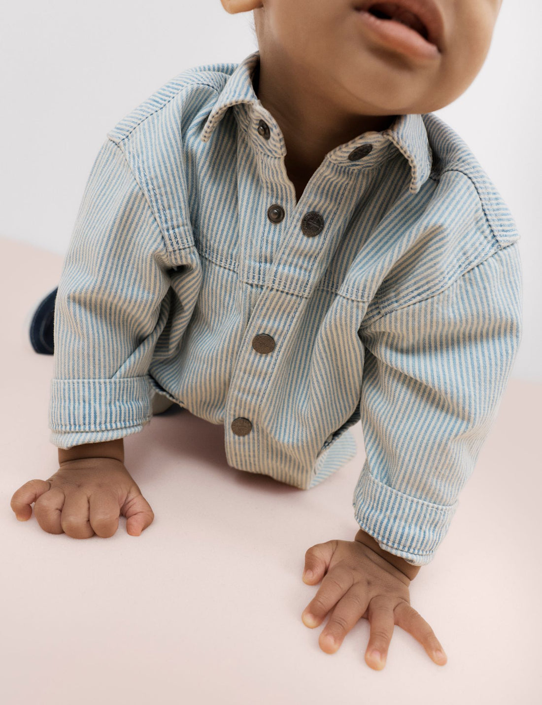 3 Piece Pure Cotton Blue Ticking Striped Outfit (0-3 Yrs)