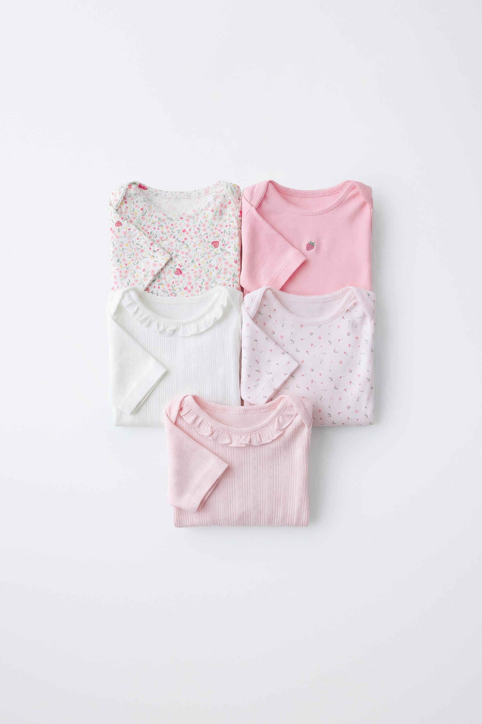 5-PACK OF SHORT SLEEVE FLOWER & STRAWBERRY BODYSUITS - Pink / 12-18 months (86 cm)