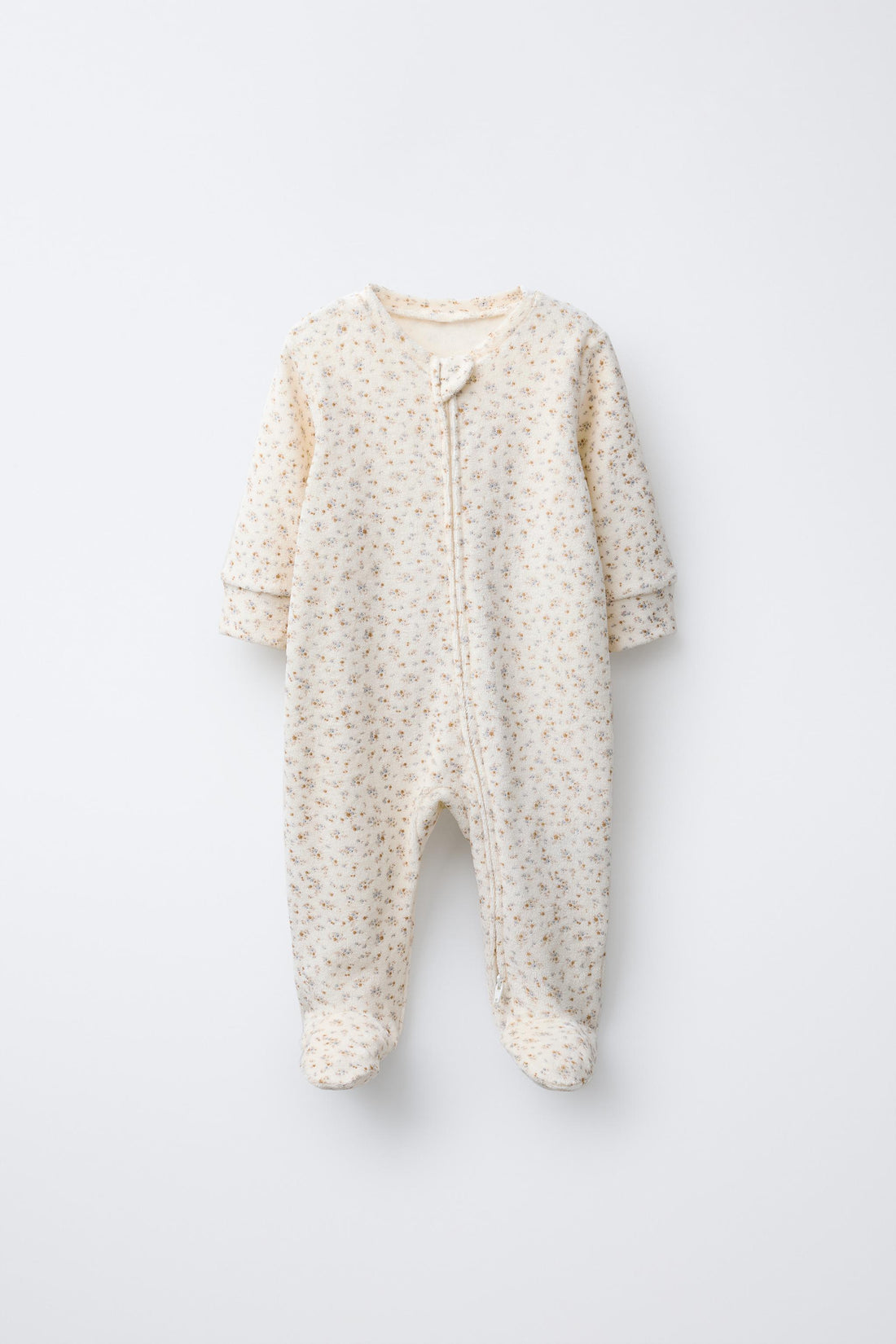 VELOUR FLORAL PRINT SLEEPSUIT - Ecru / 12-18 months (86 cm)