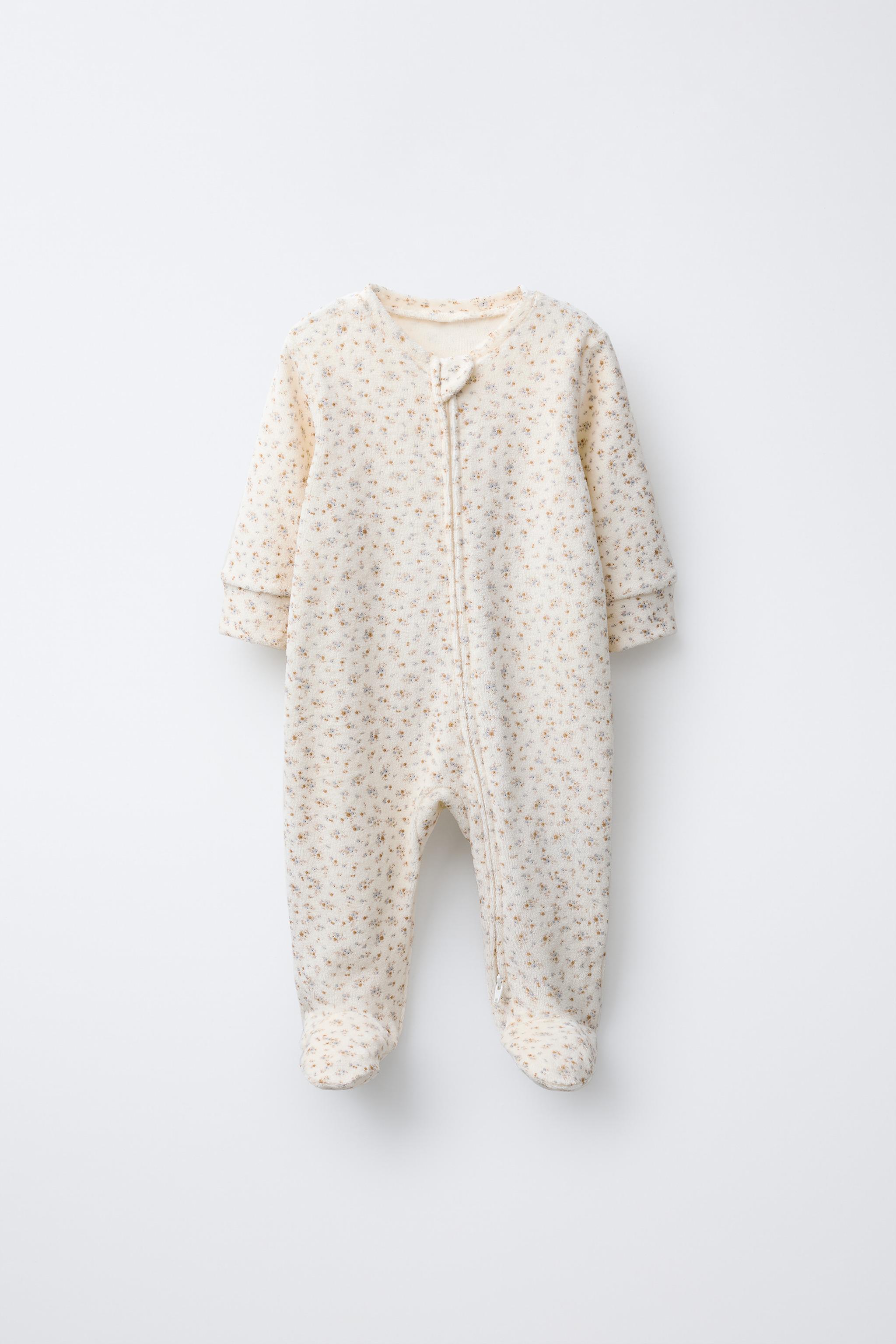 VELOUR FLORAL PRINT SLEEPSUIT - Ecru / 12-18 months (86 cm)