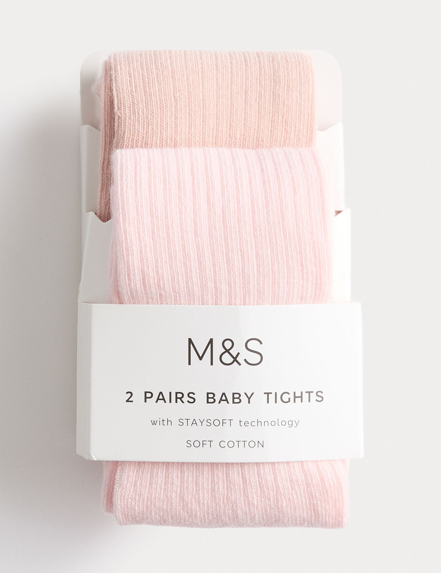 2 Pack Cotton Rich Ribbed Tights (0-3 Yrs) - PINK MIX / 12-18 Months