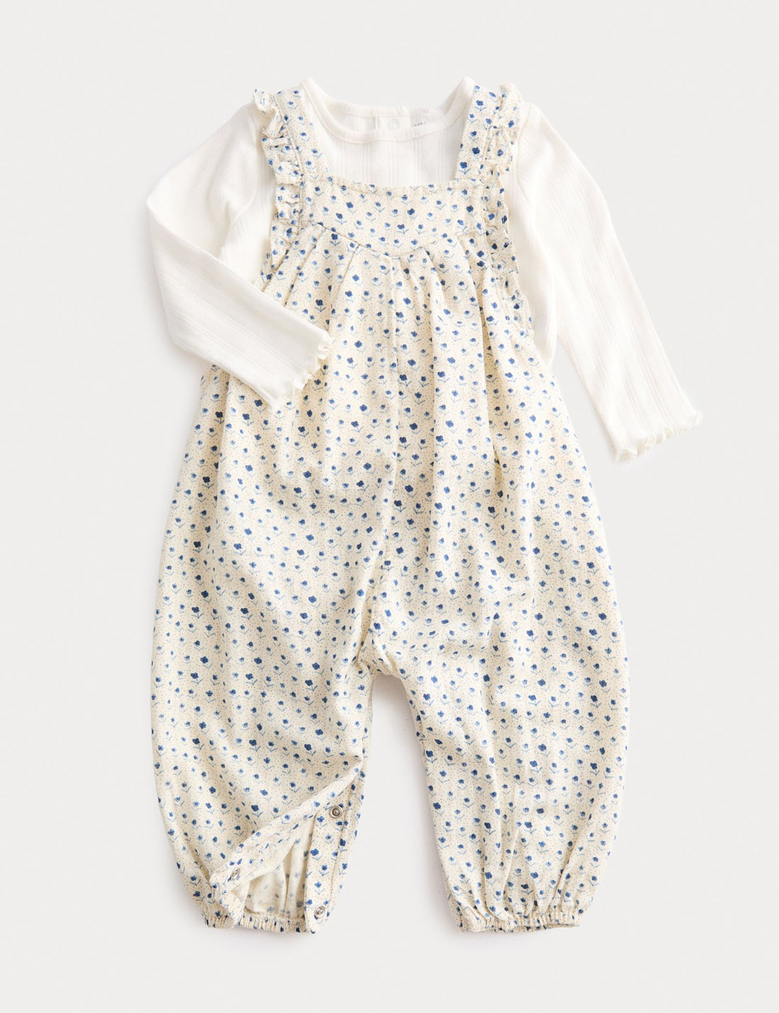 2 Piece Pure Cotton Dungarees with Top (0-6 Yrs) - CREAM MIX / 12-18 Months