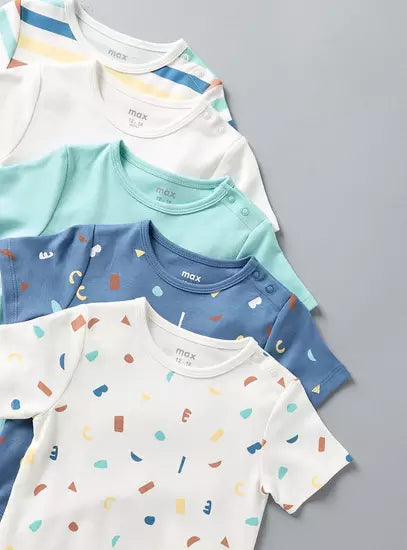 Pack of 5 - Printed Cotton Bodysuit