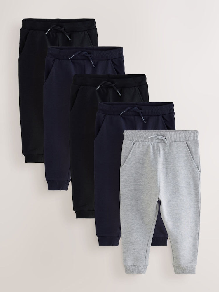 Black/Navy/Grey Skinny Fit Joggers 5 Pack (3mths-7yrs)