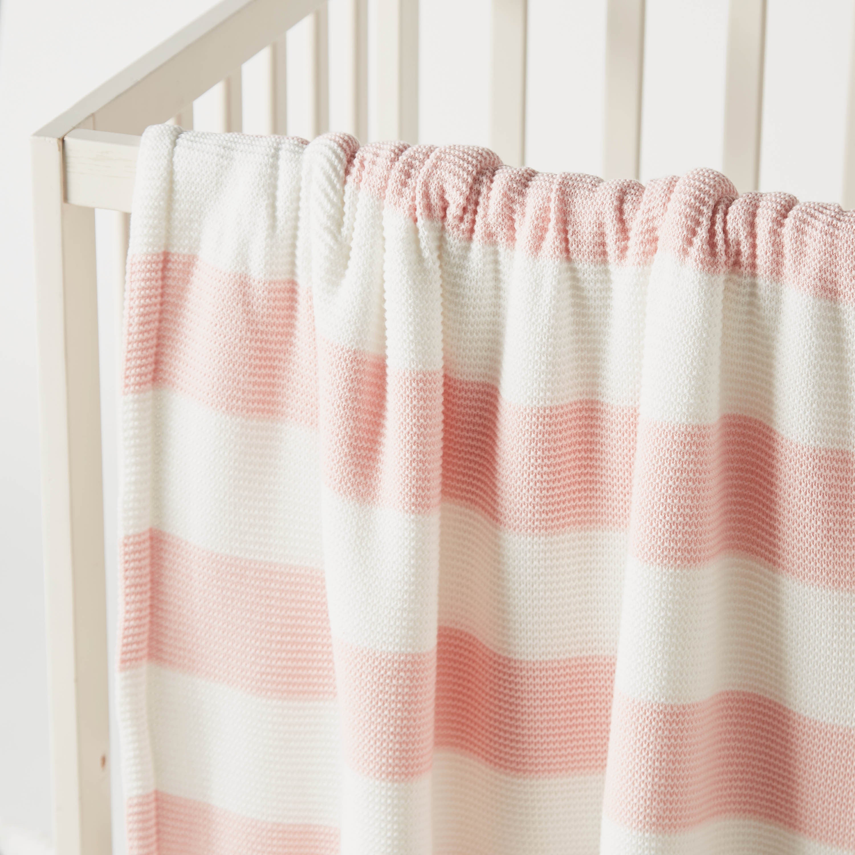 Juniors Striped Knitted Raschel Blanket with Pom Pom Detail - 100x80 cms