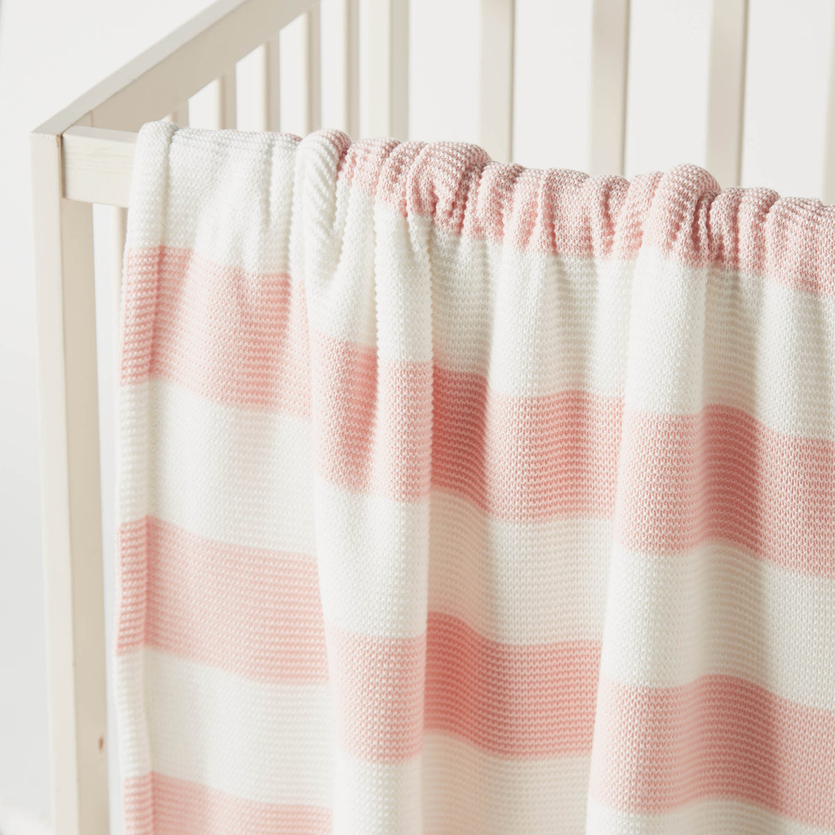 Juniors Striped Knitted Raschel Blanket with Pom Pom Detail - 100x80 cms