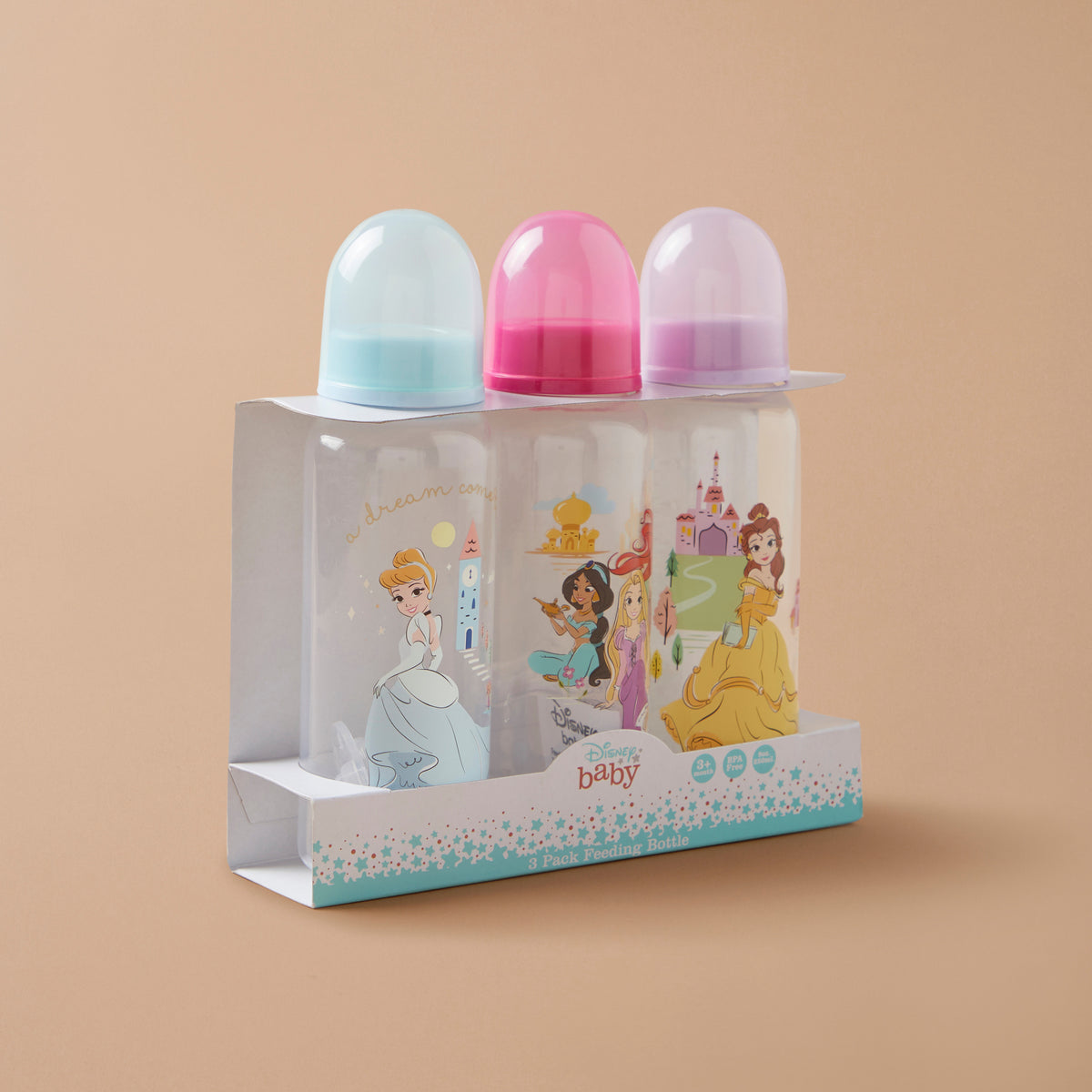 Disney Princess Print Feeding Bottle Set - Pack of 3, 250 ml (0-12 months)