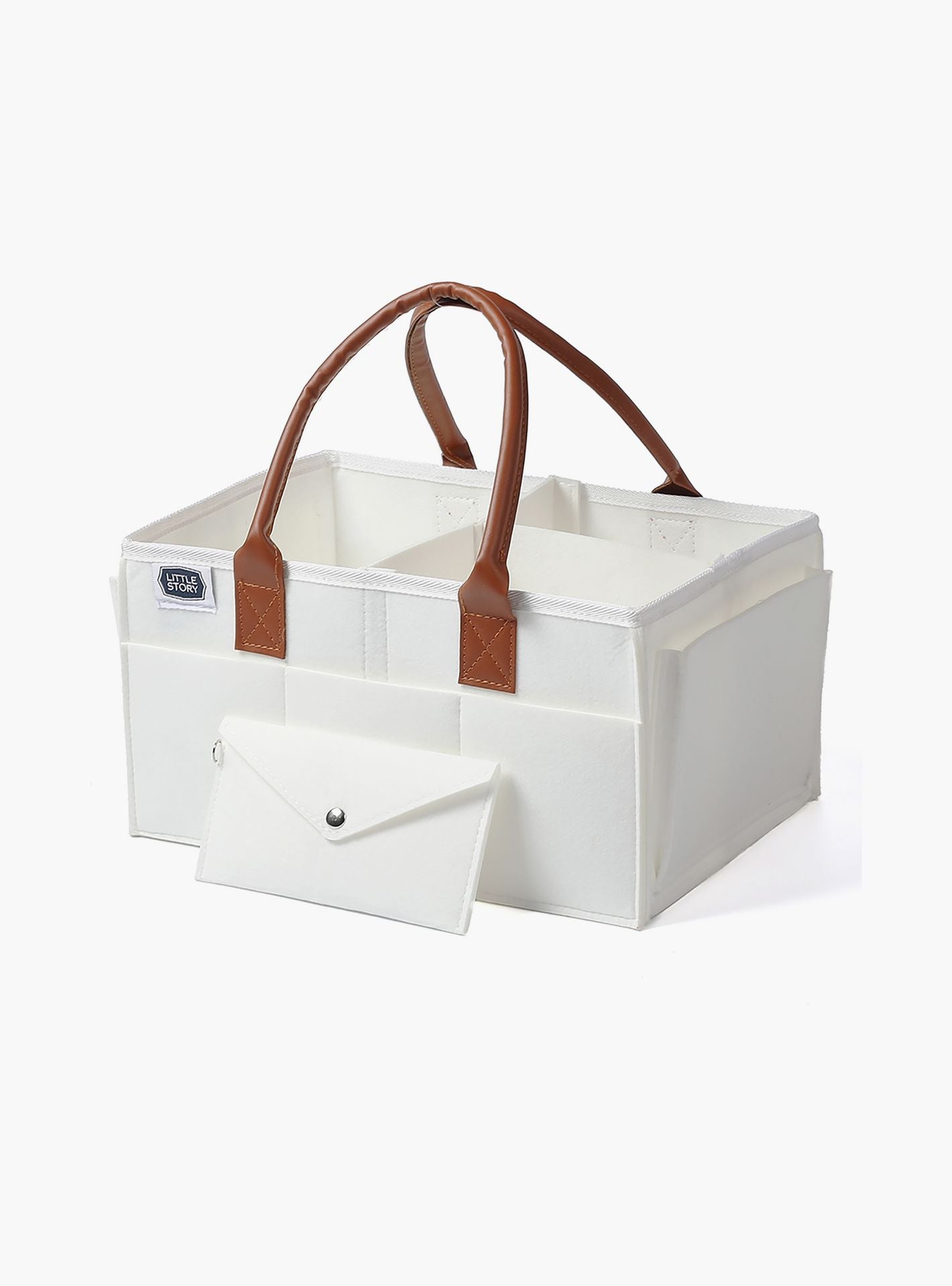 Little Story Diaper Caddy + Travel Pouch, Medium, White-baby-gear-diaperbags-image-1
