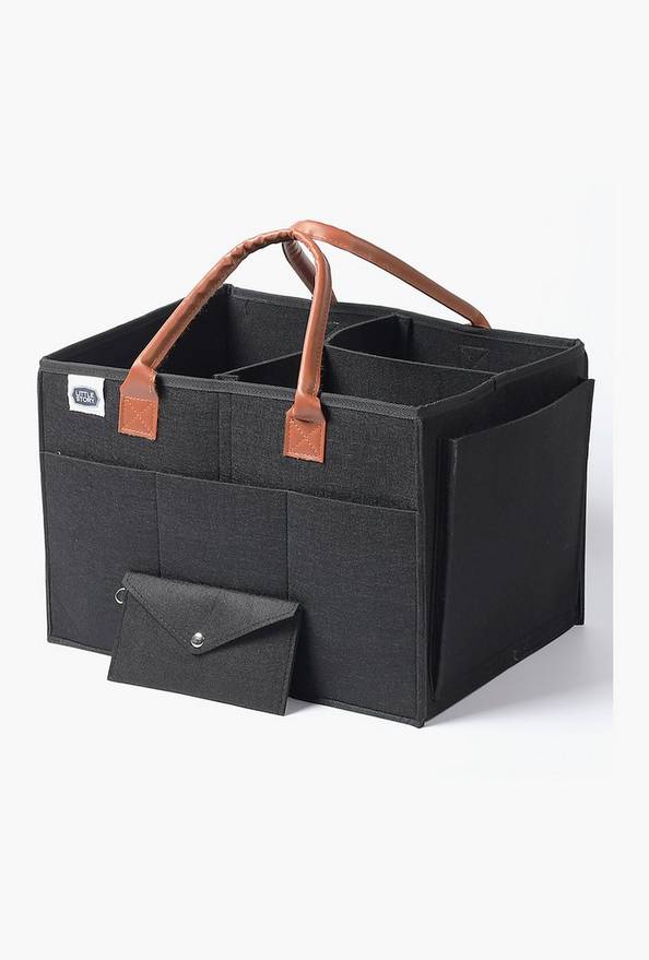 Little Story Diaper Caddy + Travel Pouch, Large, Black