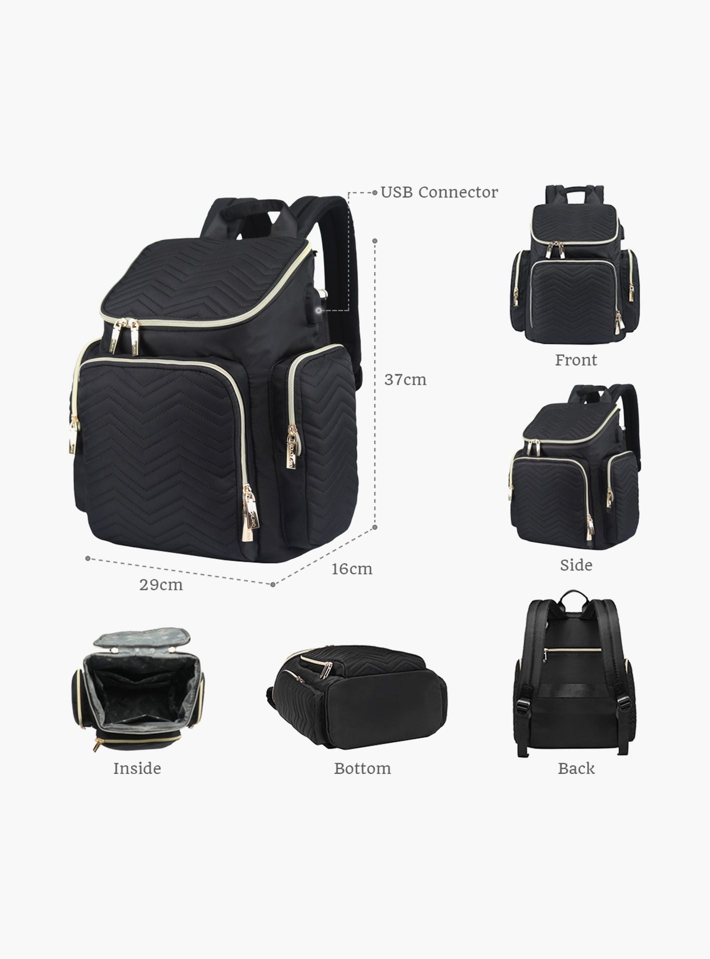 Little Story Georgia Diaper Bag With Changing Pad & Stroller Hooks, Black-baby-gear-diaperbags-image-4