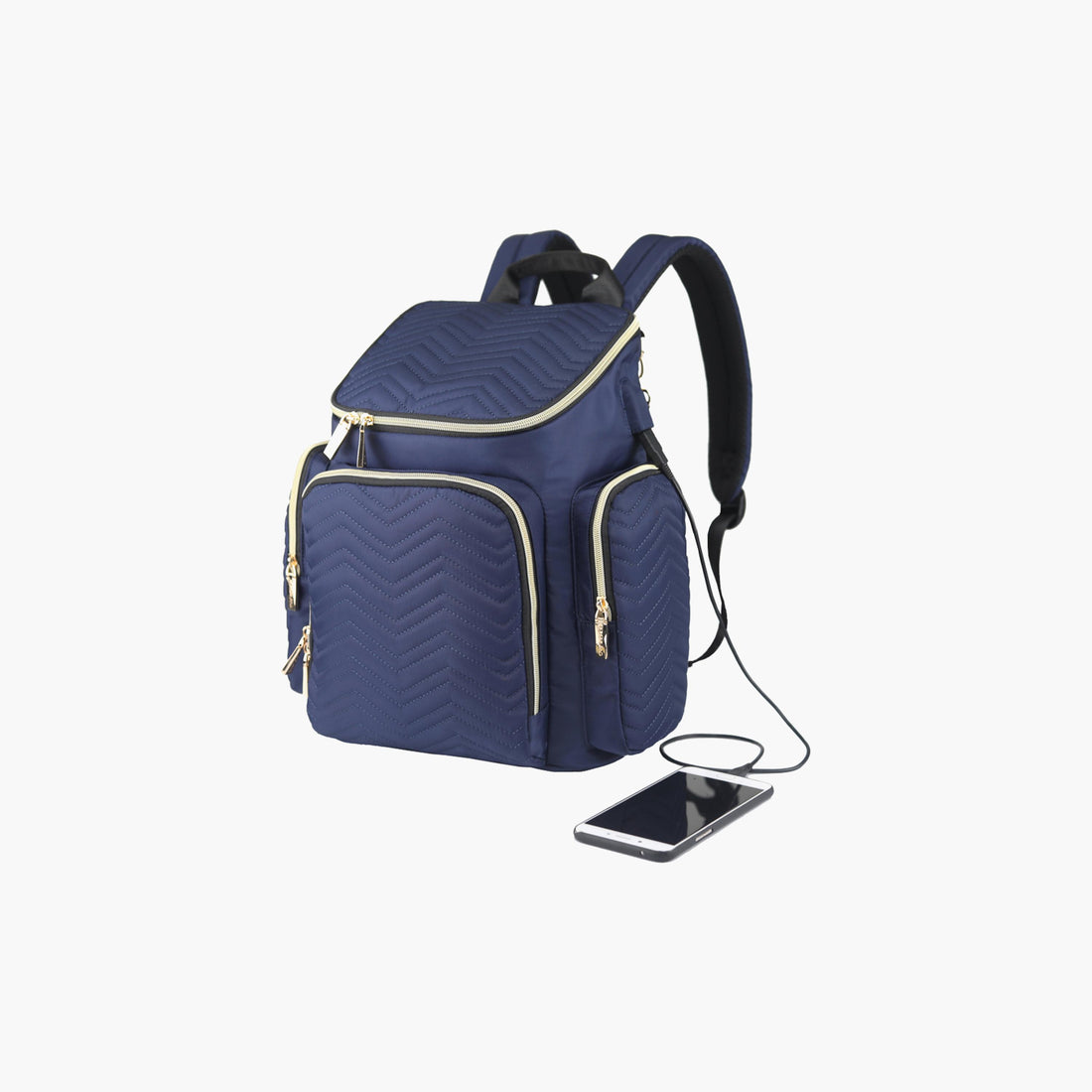 Little Story Georgia Diaper Bag With Changing Pad & Stroller Hooks, Navy Blue