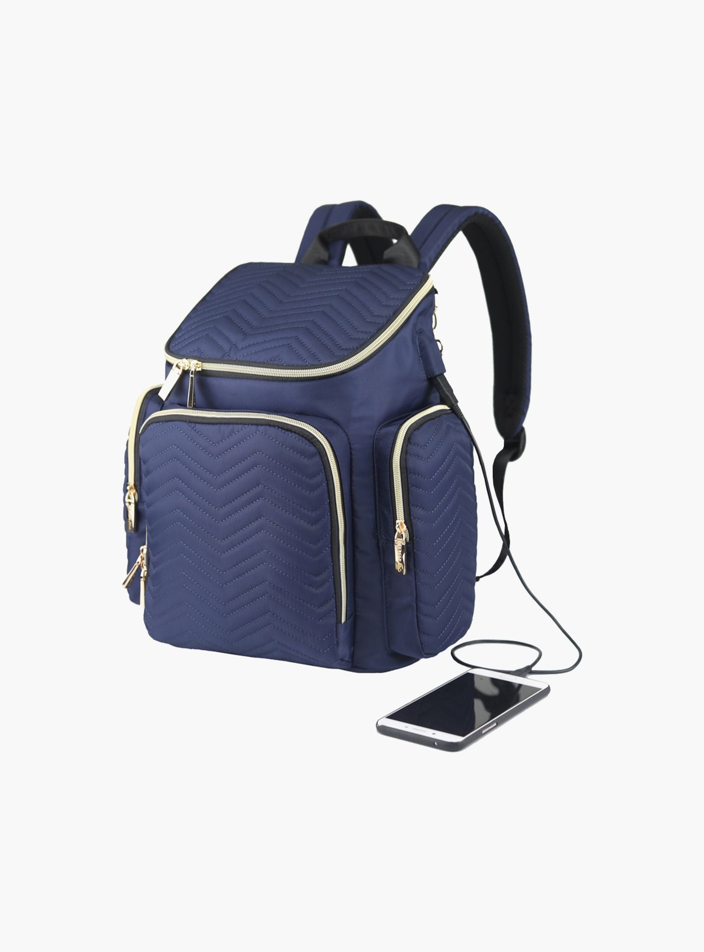 Little Story Georgia Diaper Bag With Changing Pad & Stroller Hooks, Navy Blue-baby-gear-diaperbags-image-2