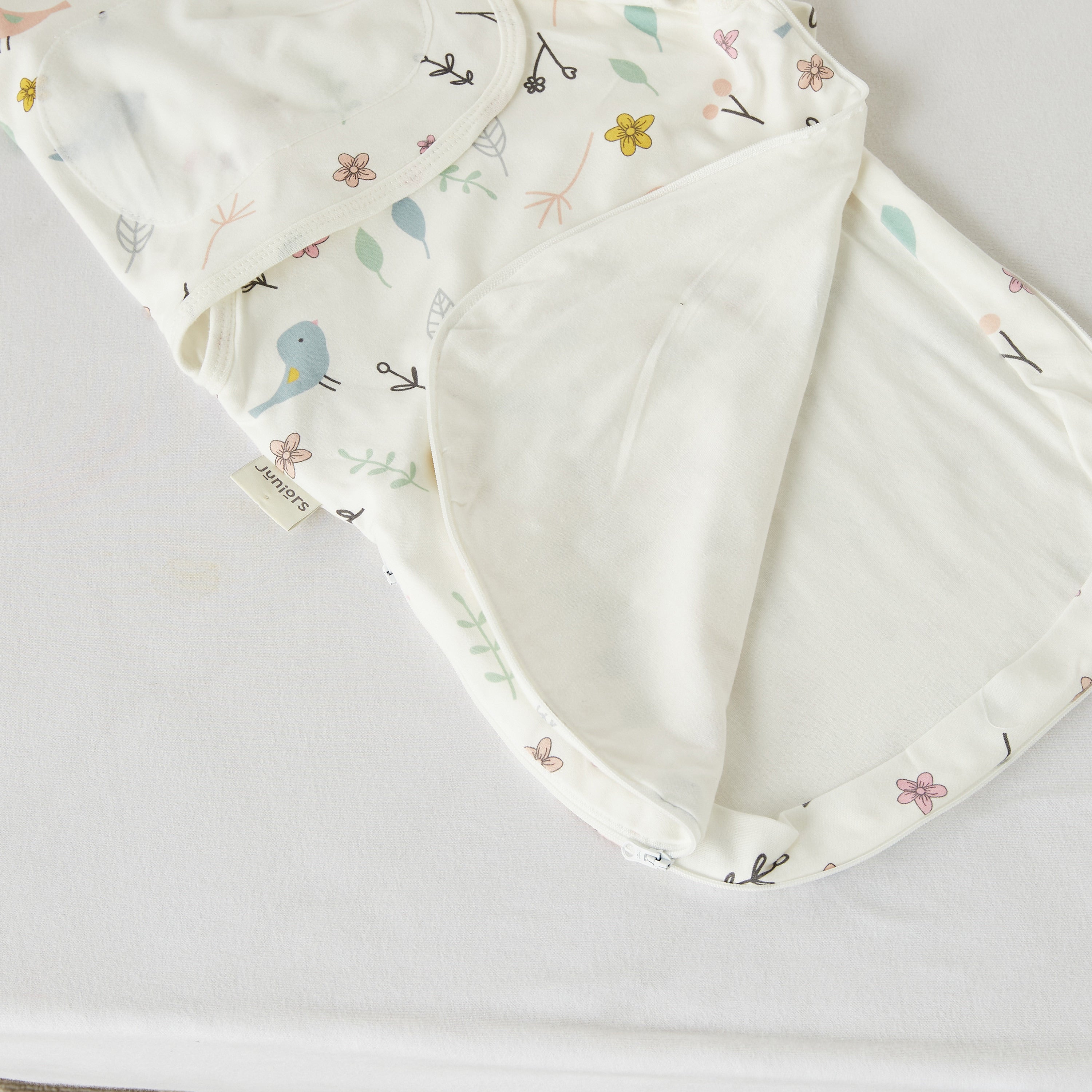 Juniors All-Over Bird Print Sleeping Bag with Wrap and Pillow - 0-6 months