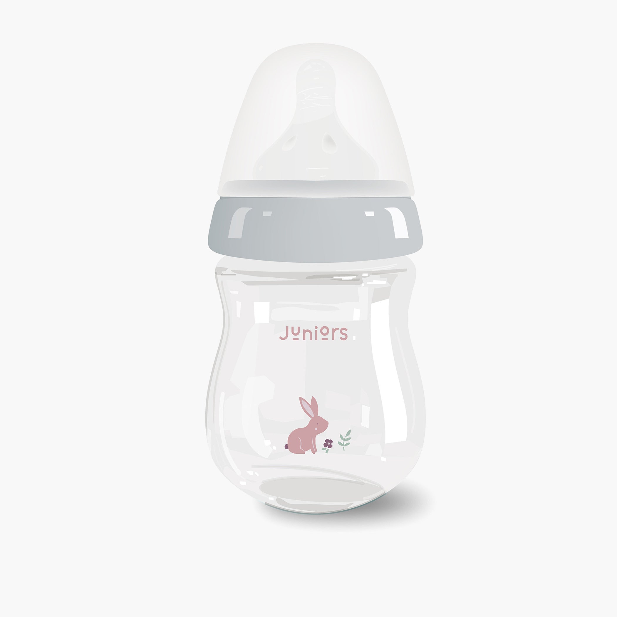 Juniors Just Like Nature 150 ml Glass Feeding Bottle with Anti-Colic Teat - Grey - HomeBabyFeedingFeeding BottlesBottles & Teats