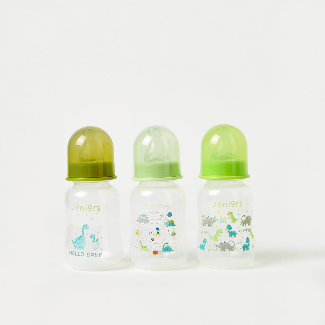 Juniors 3-Piece Dinosaur Print Feeding Bottle Set - 120 ml - HomeBabyFeedingFeeding BottlesBottles & Teats