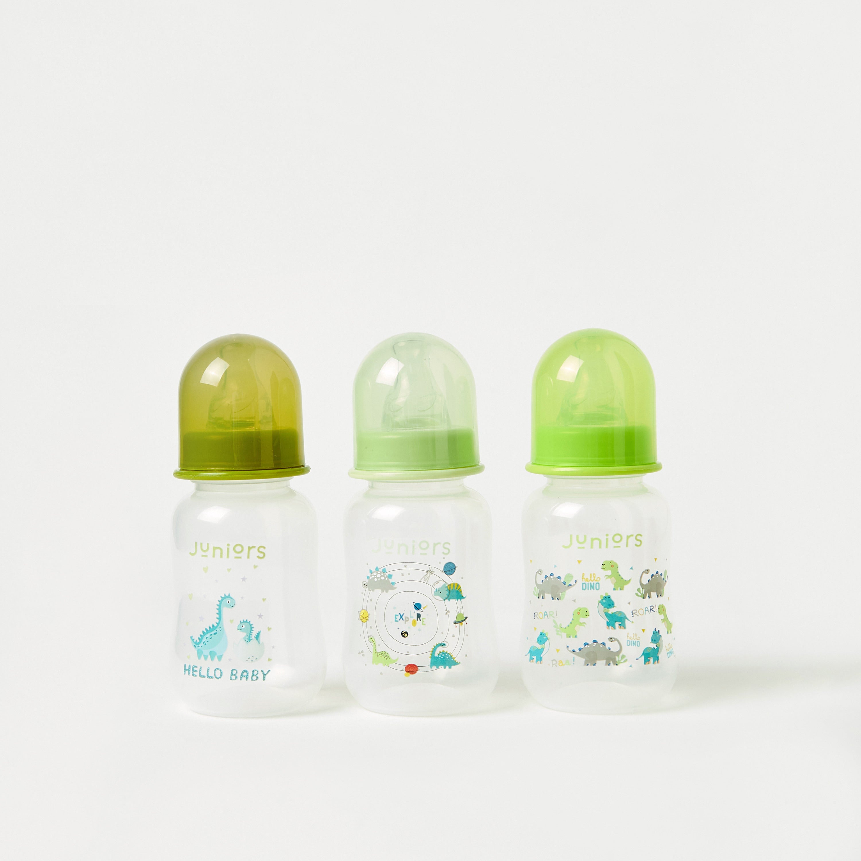 Juniors 3-Piece Dinosaur Print Feeding Bottle Set - 120 ml - HomeBabyFeedingFeeding BottlesBottles & Teats