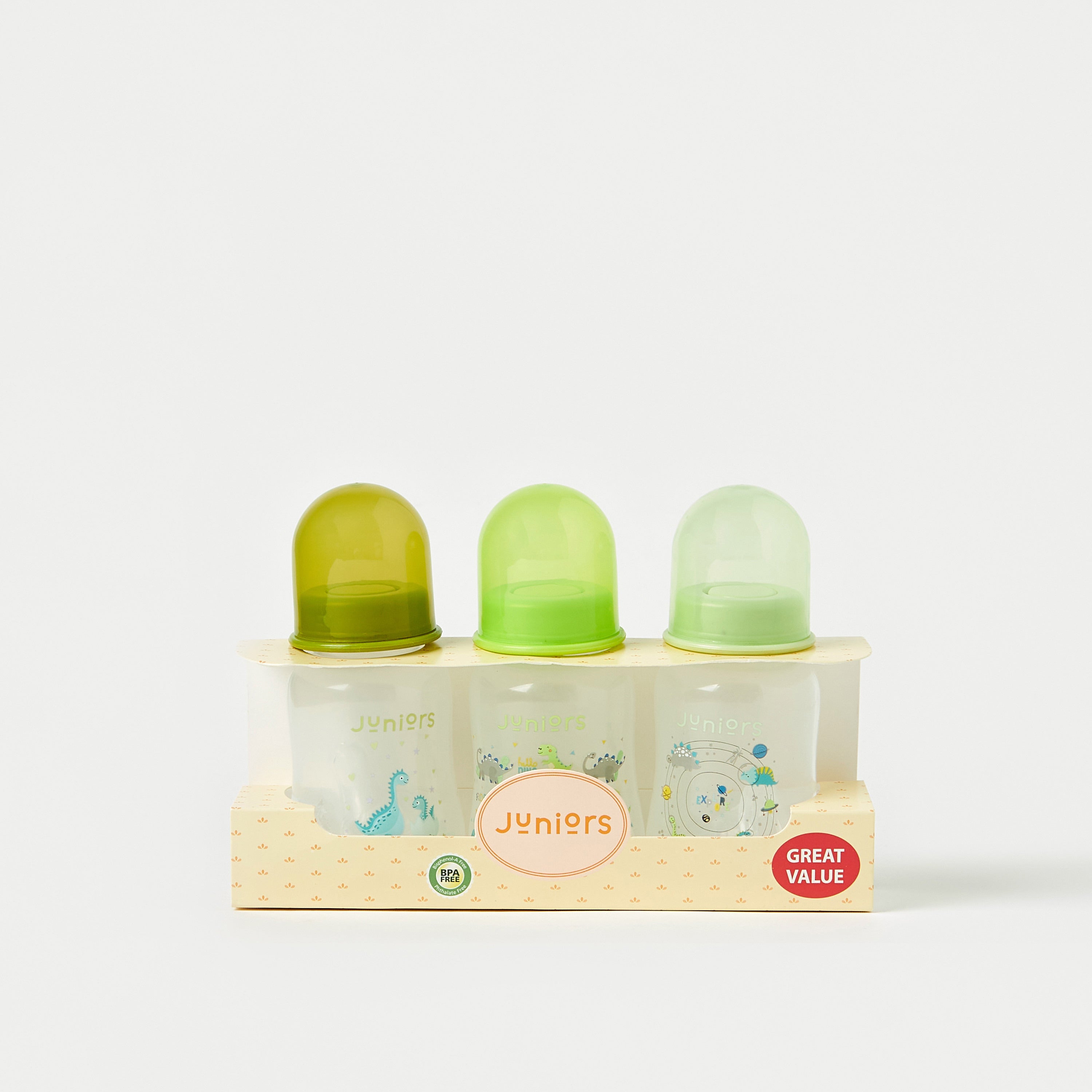 Juniors 3-Piece Dinosaur Print Feeding Bottle Set - 120 ml