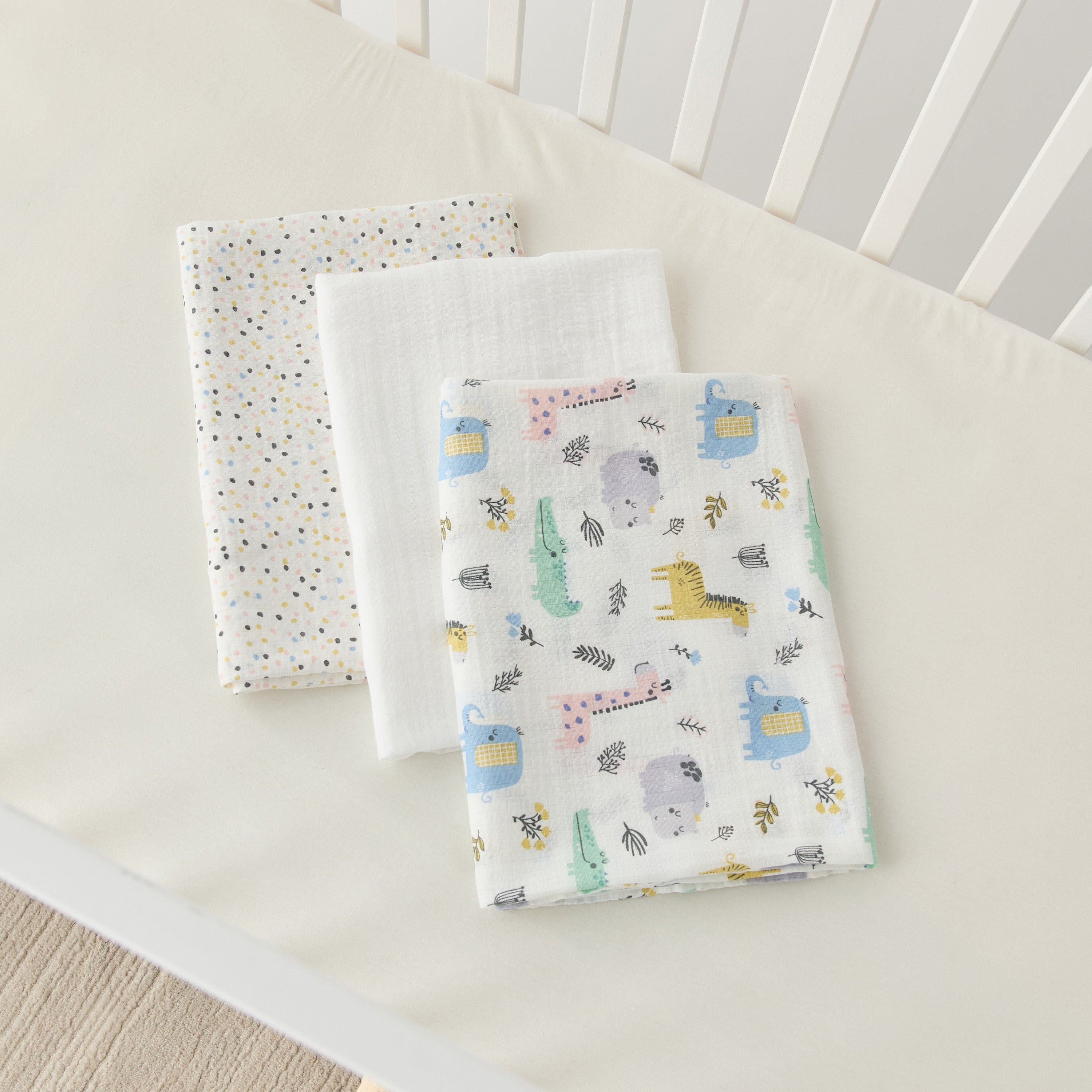 Juniors Printed Muslin Swaddle Blankets - Set of 3