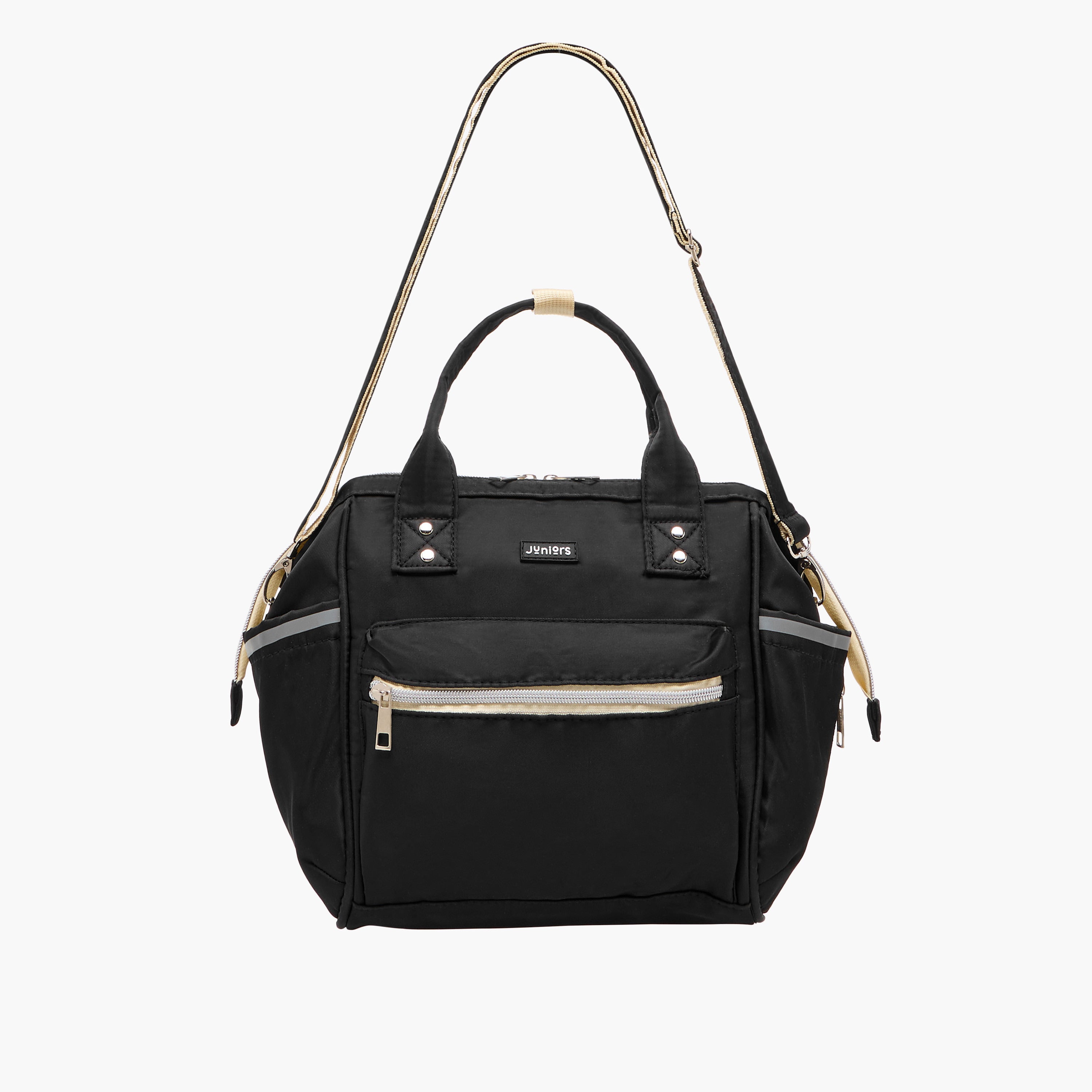 Juniors Logo Detail Diaper Bag with Double Handles and Zip Closure - Black