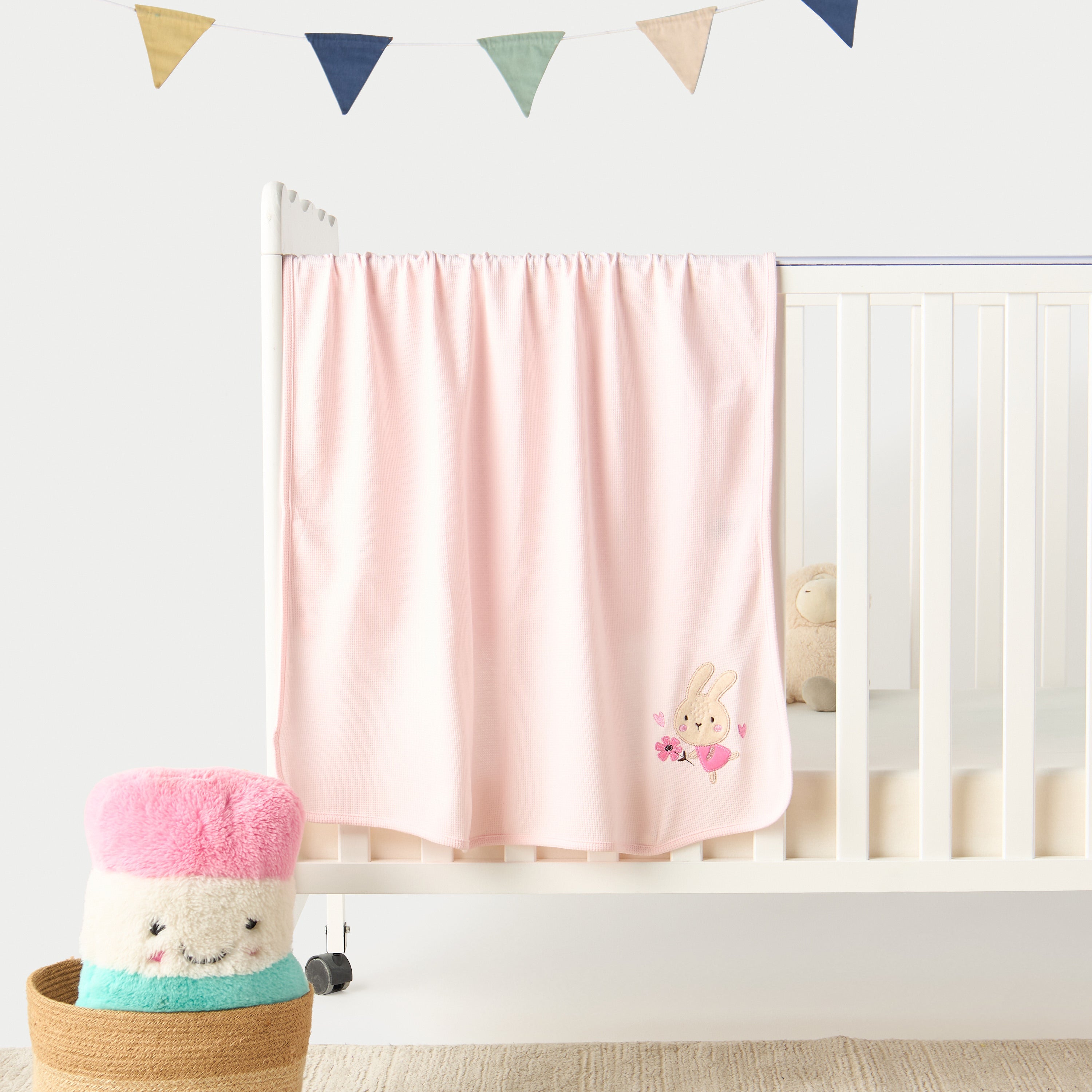 Juniors Waffle Textured Bunny Applique Receiving Blanket- 76x102 cm - HomeBabyNurseryBlankets & SwaddlesReceiving Blankets
