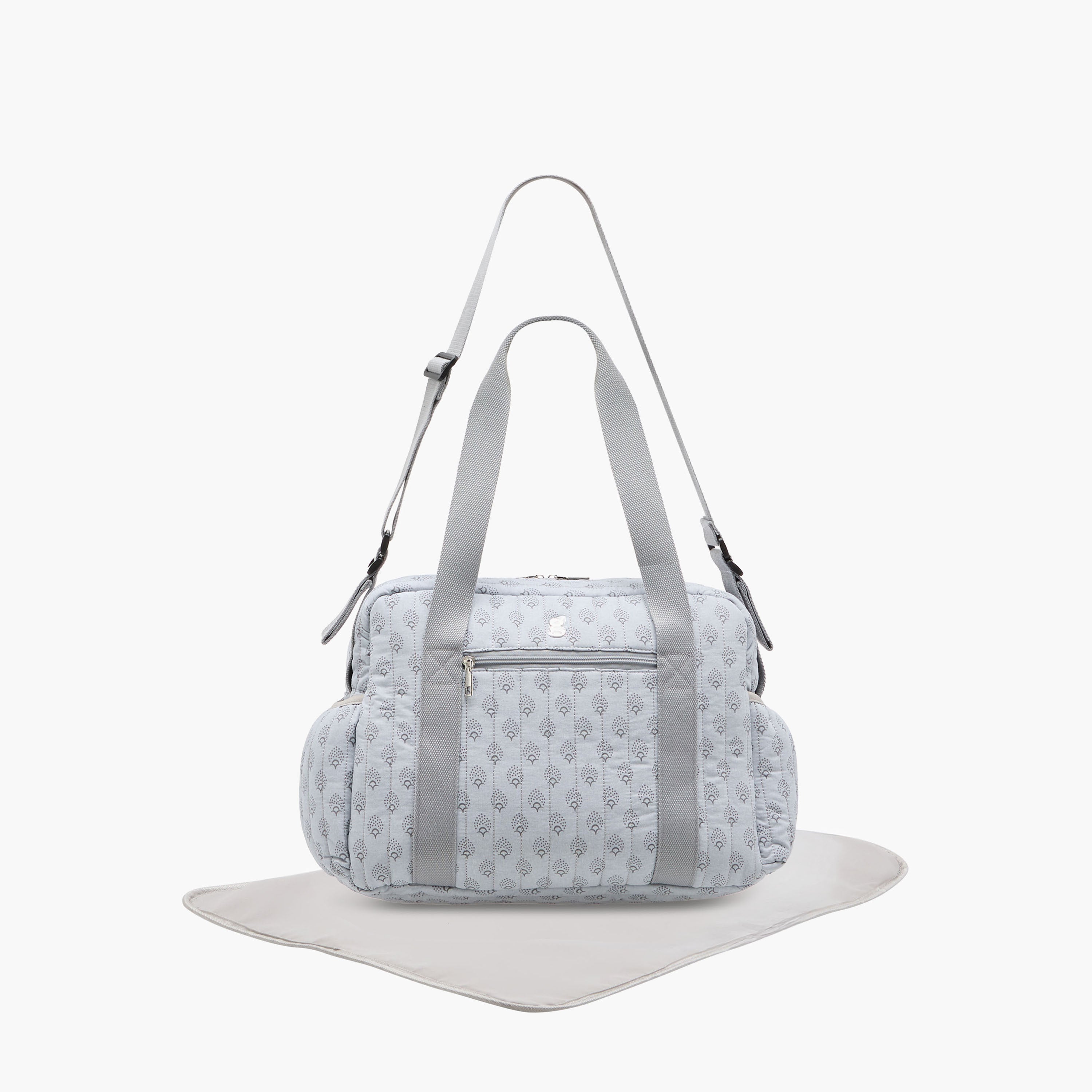 Giggles Quilted Diaper Bag with Double Handle and Zip Closure - Grey