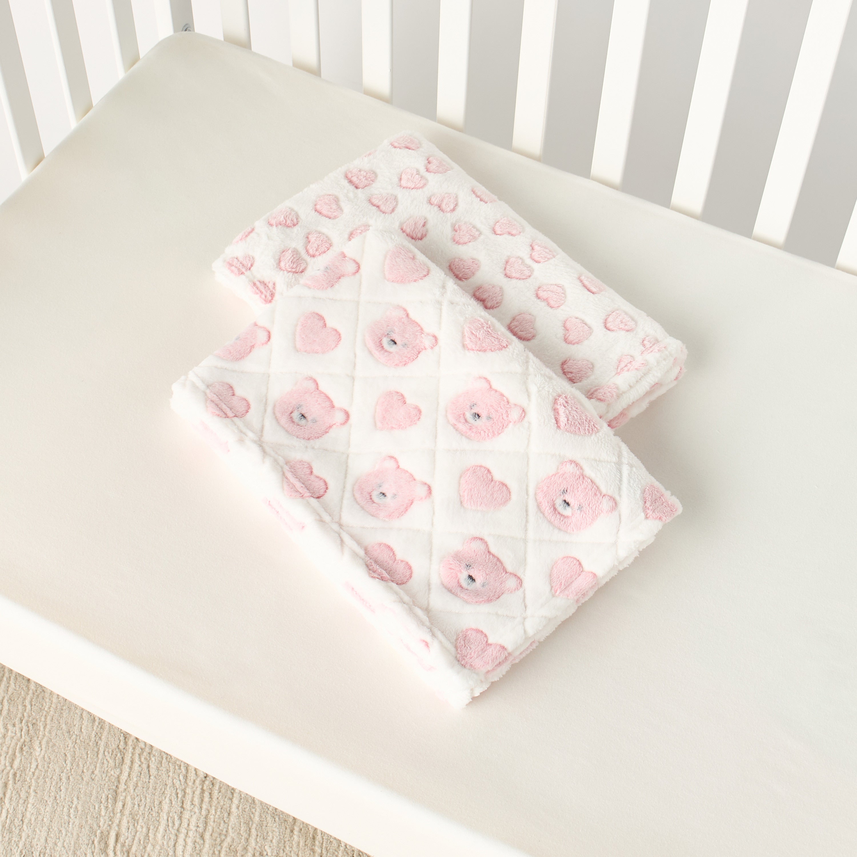 Juniors 2-Piece All-Over Bear Detail Fleece Blanket Set - 76x102 cm