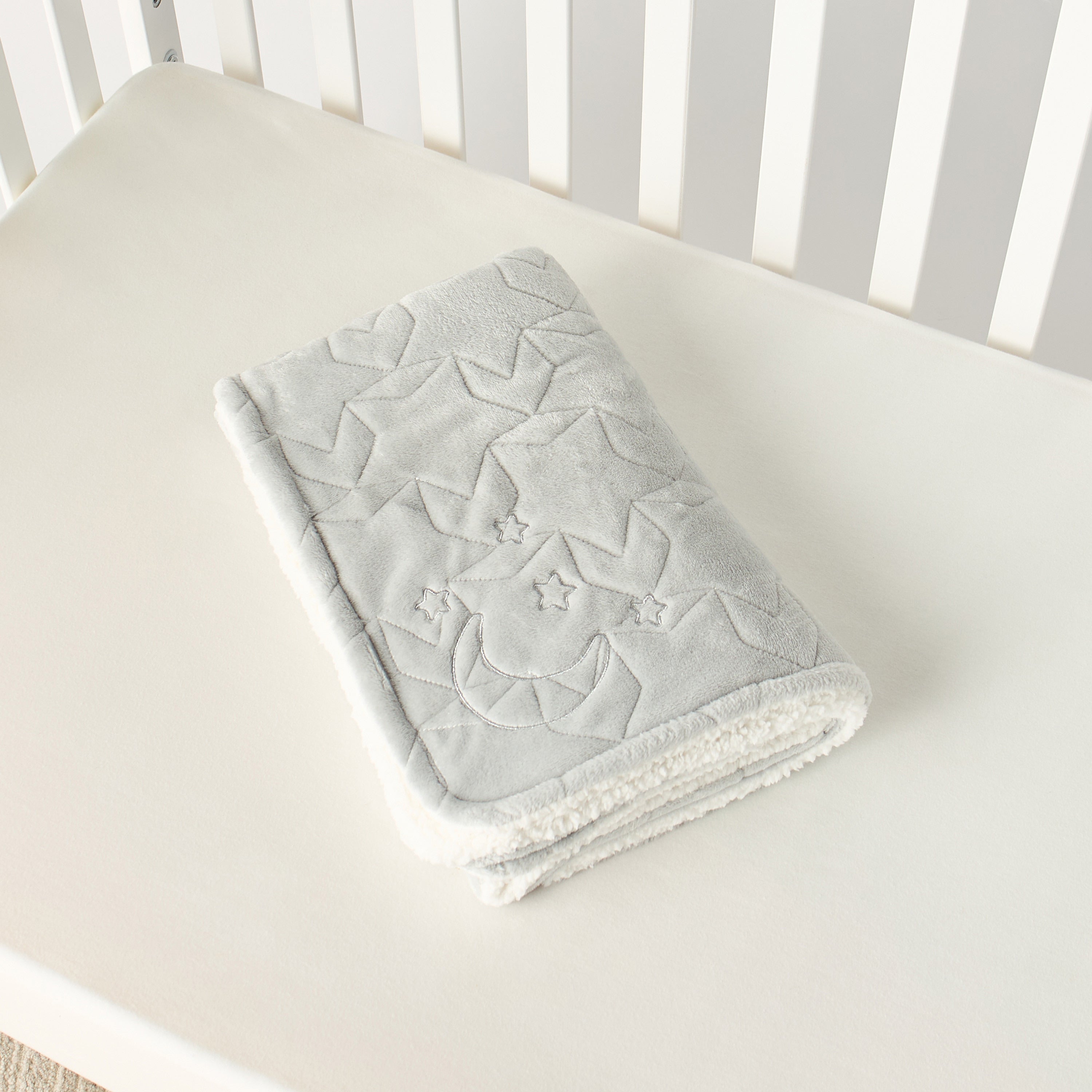 Juniors Star and Moon Embroidered Raschel Blanket - 76x102 cm