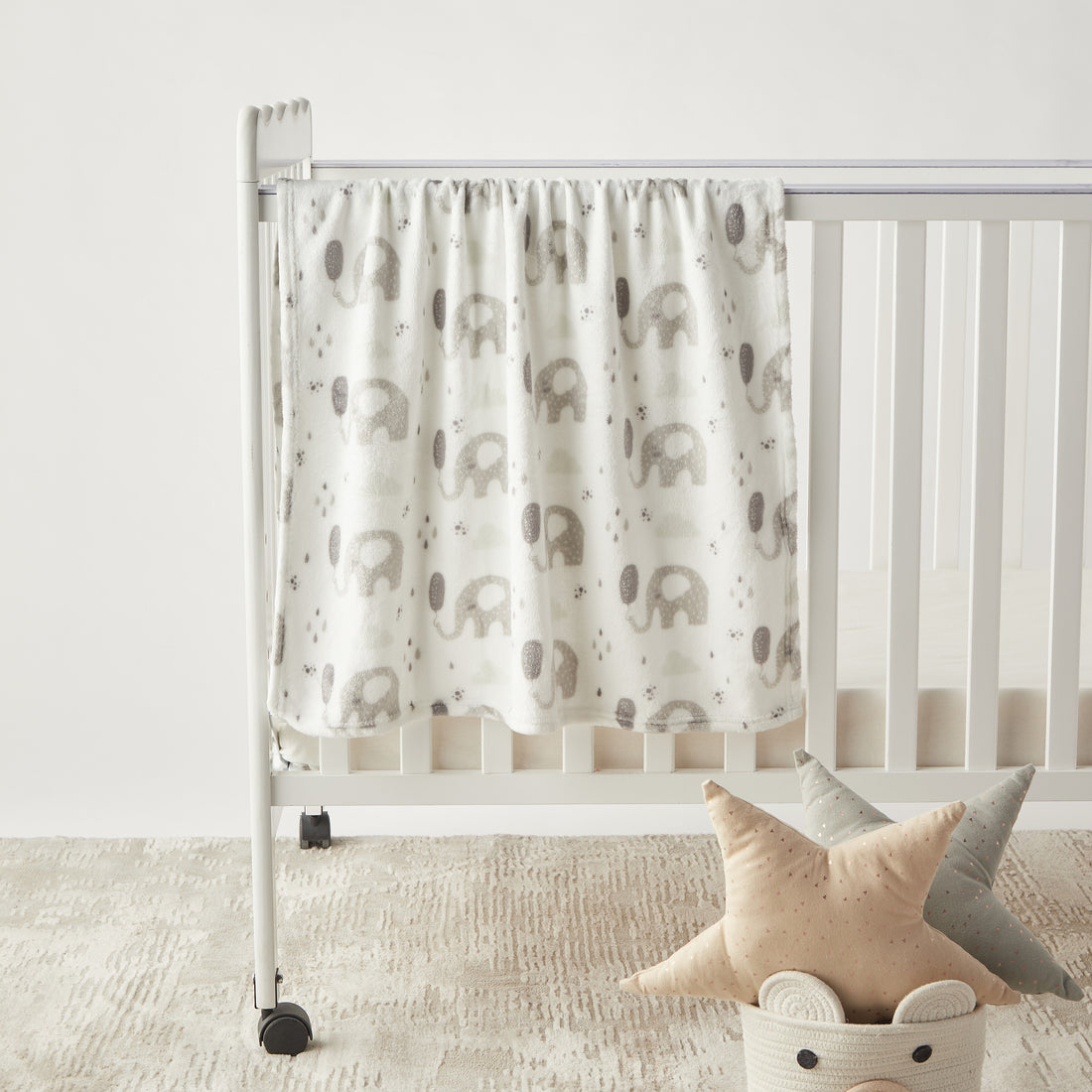 Juniors Elephant Print Coral Fleece Raschel Blanket - 76x102 cm - HomeBabyNurseryBlankets & SwaddlesBlankets & Quilts