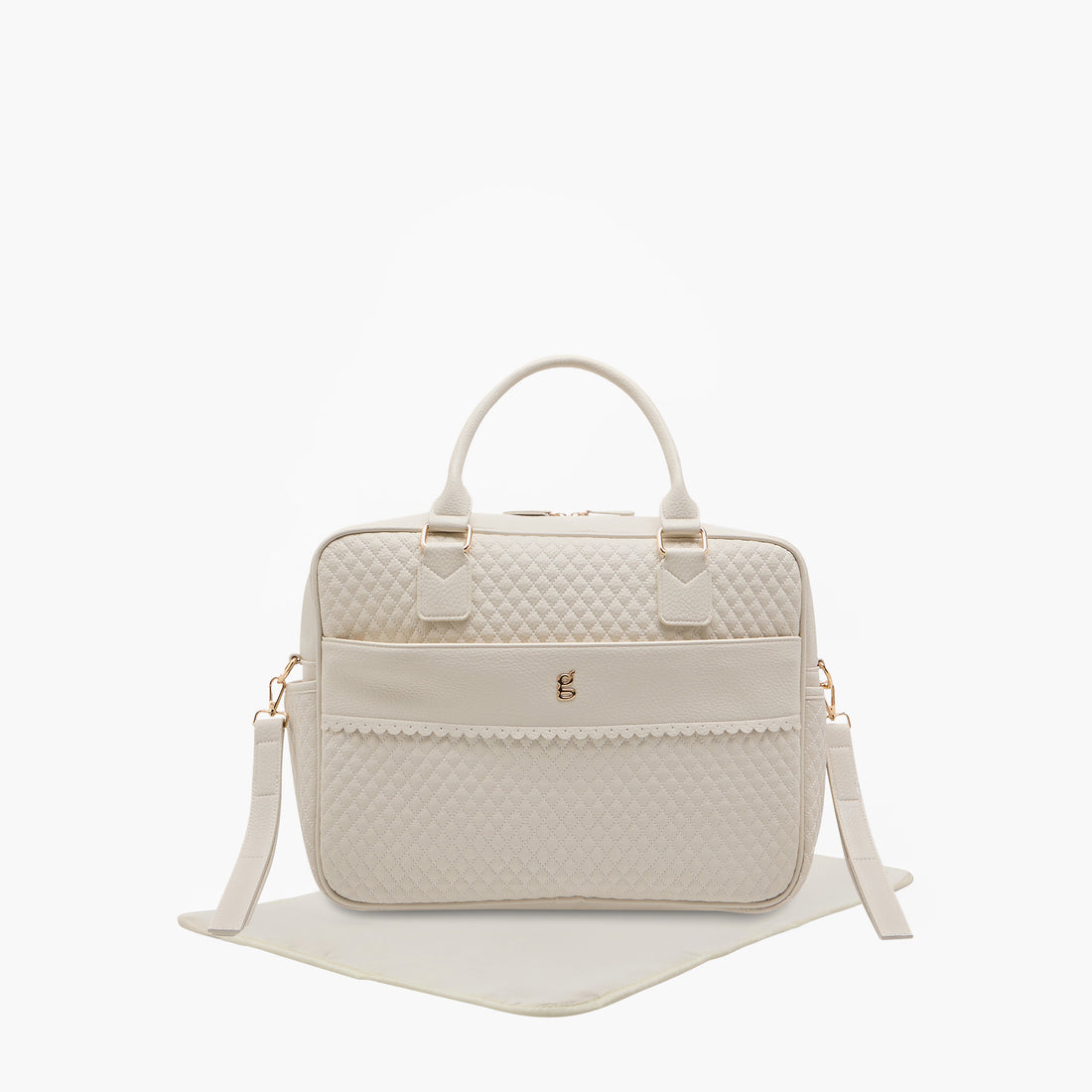 Giggles Quilted Diaper Bag with Zip Closure and Double Handle - Cream