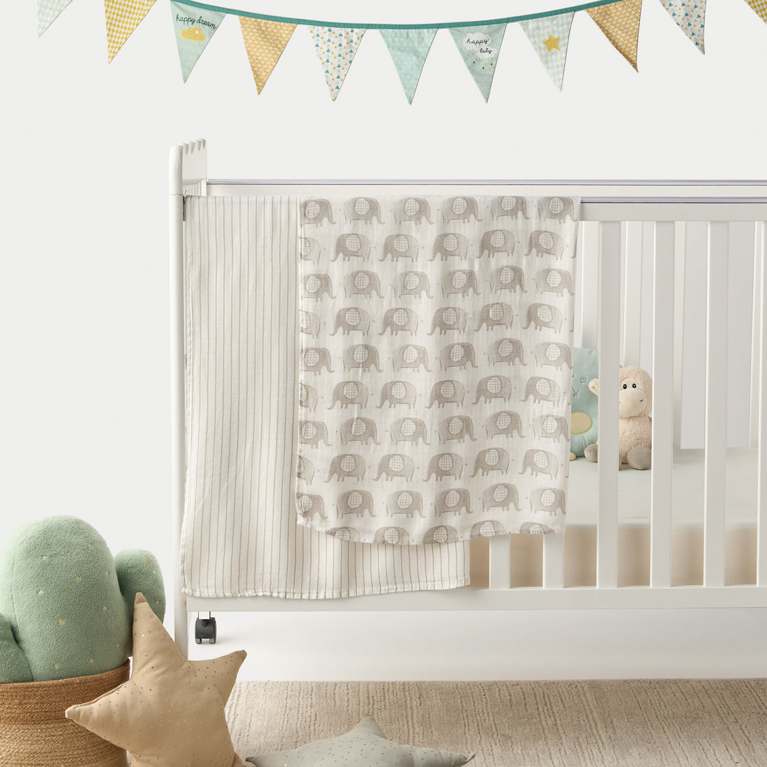 Giggles Printed Muslin Swaddle Blanket - Set of 2 - Grey