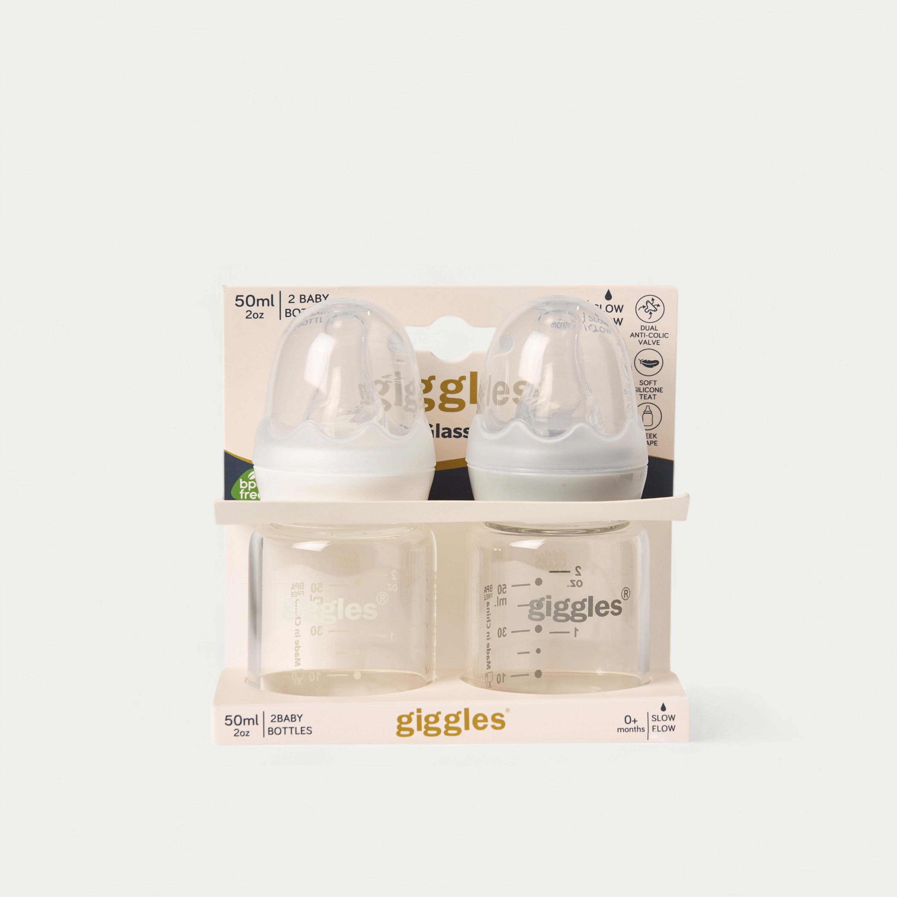Giggles 2-Piece Glass Feeding Bottle Set - 50 ml