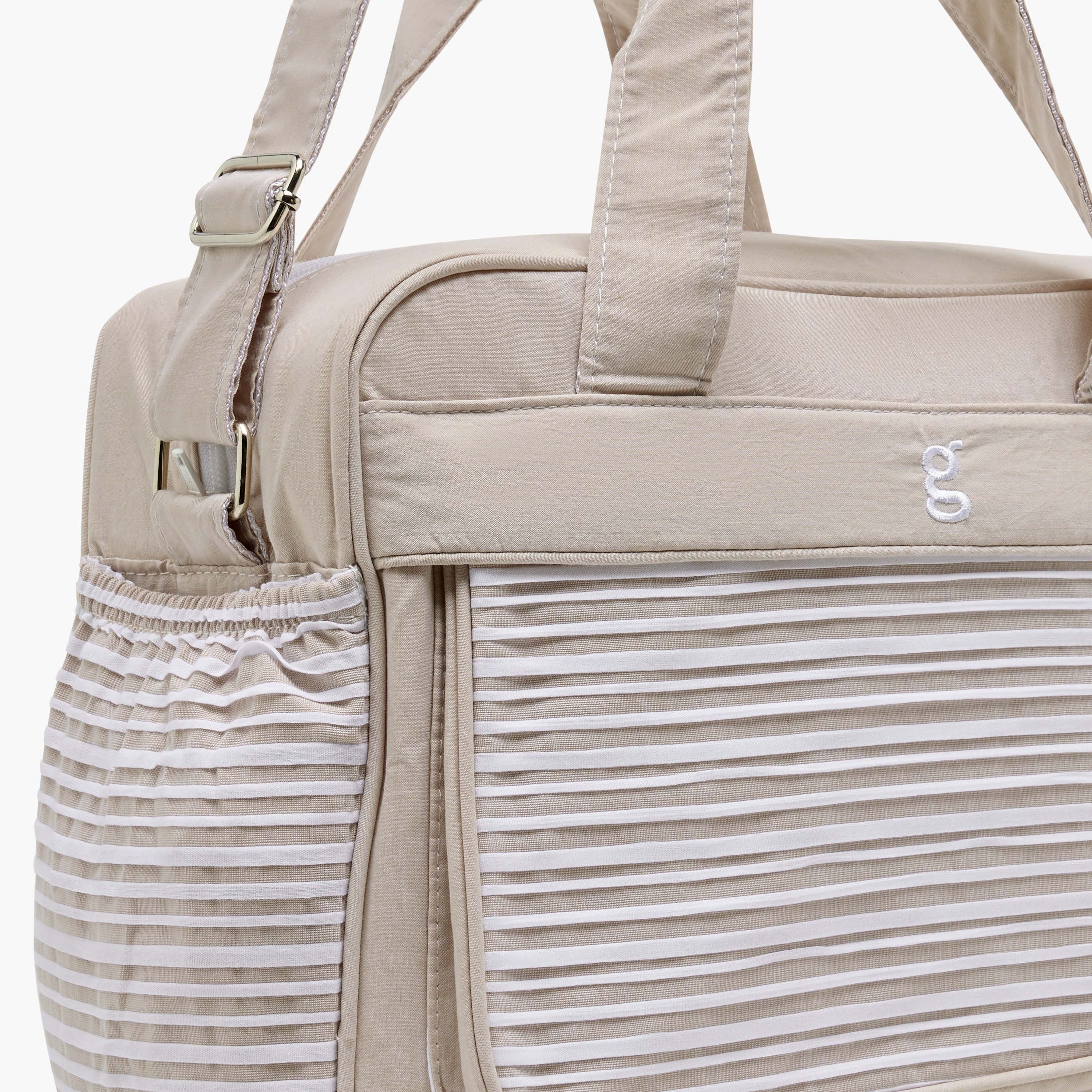 Giggles Striped Diaper Bag with Zip Closure and Adjustable Strap
