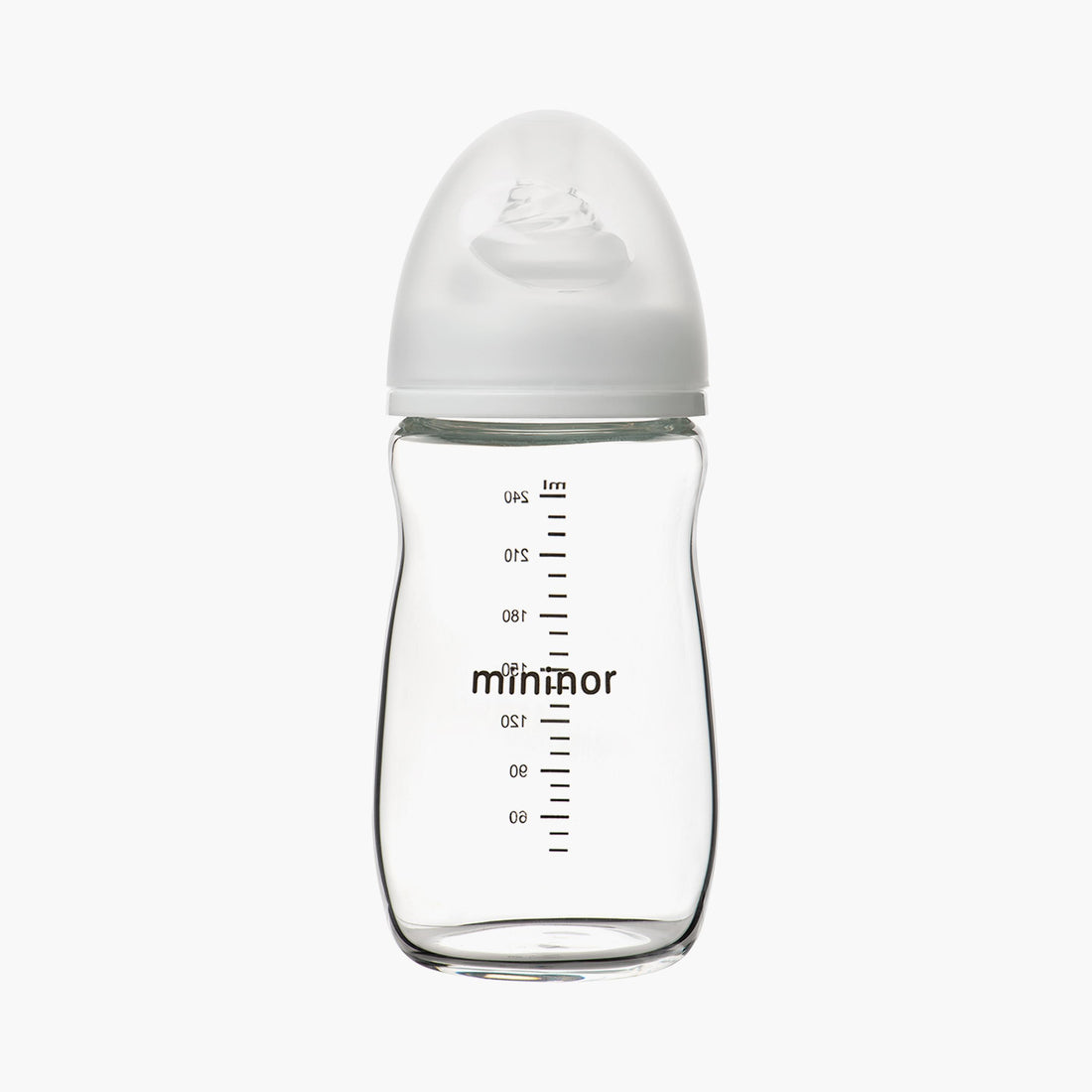 Mininor Glass Feeding Bottle with Teat - 240 ml - 0 Months - HomeBabyFeedingFeeding BottlesBottles & Teats